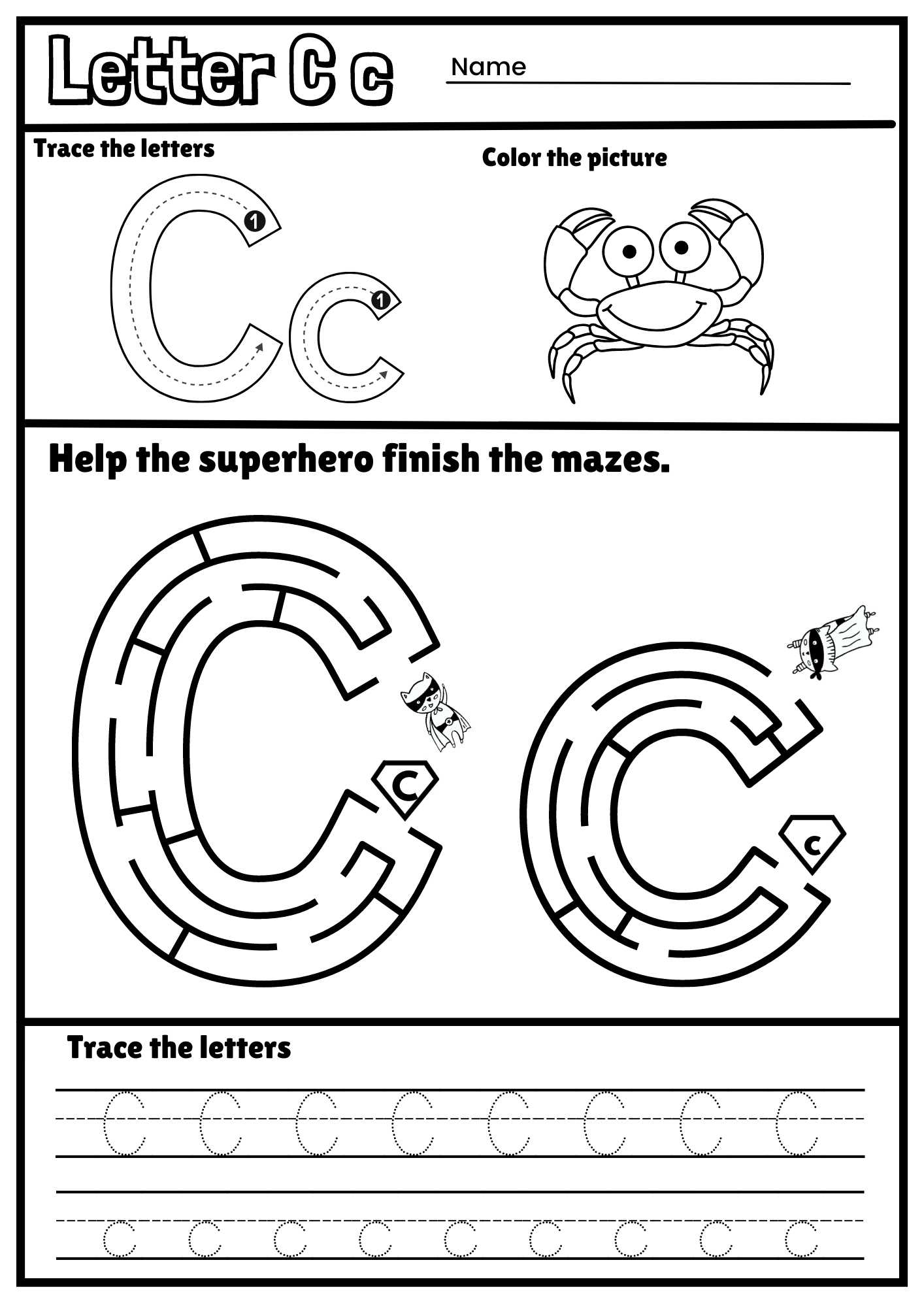 Letter C Alphabet Tracing And Coloring Free Printable PDF - ezpzphonics.com