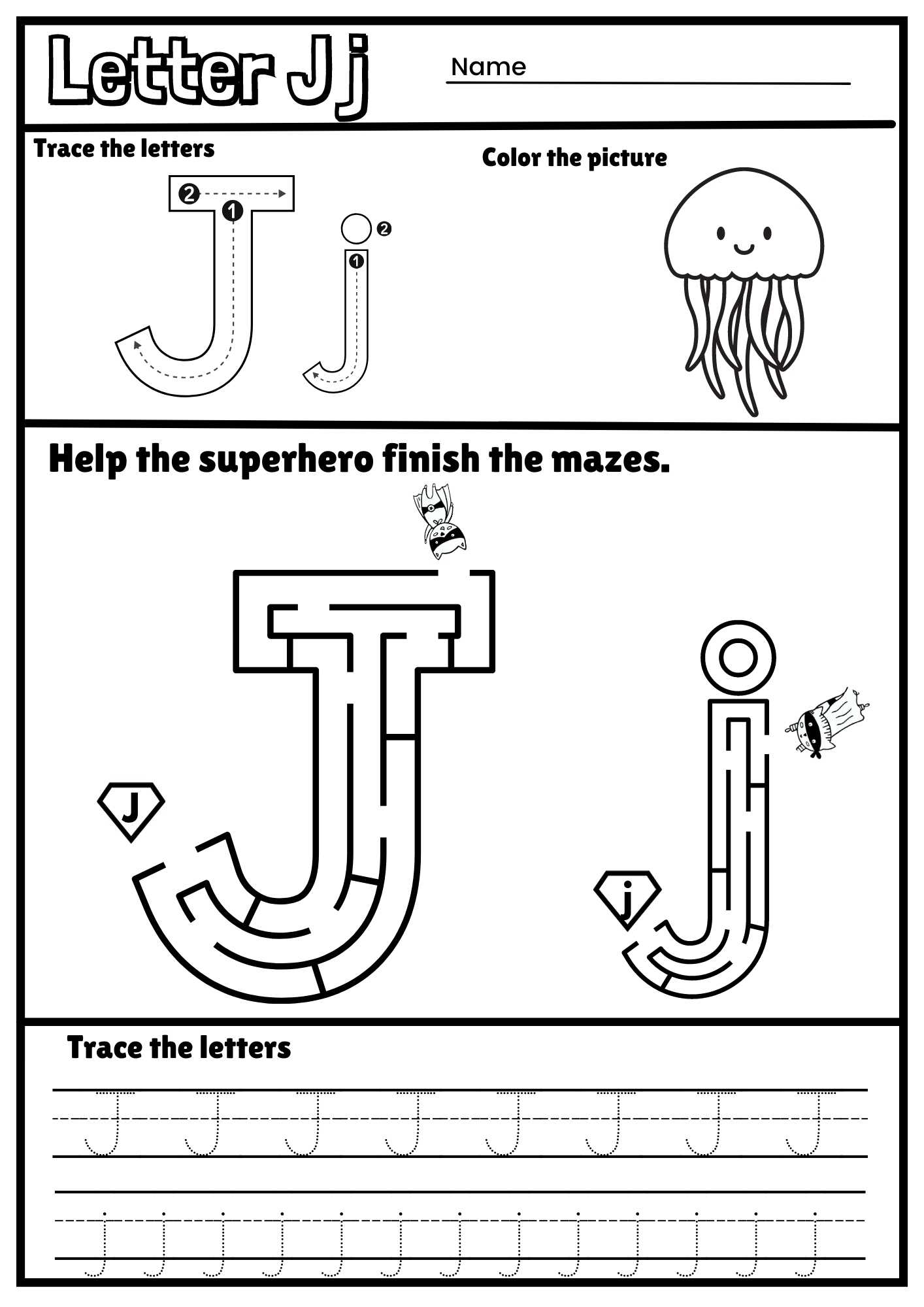 Letter J Alphabet Tracing And Coloring Free Printable PDF - ezpzphonics.com