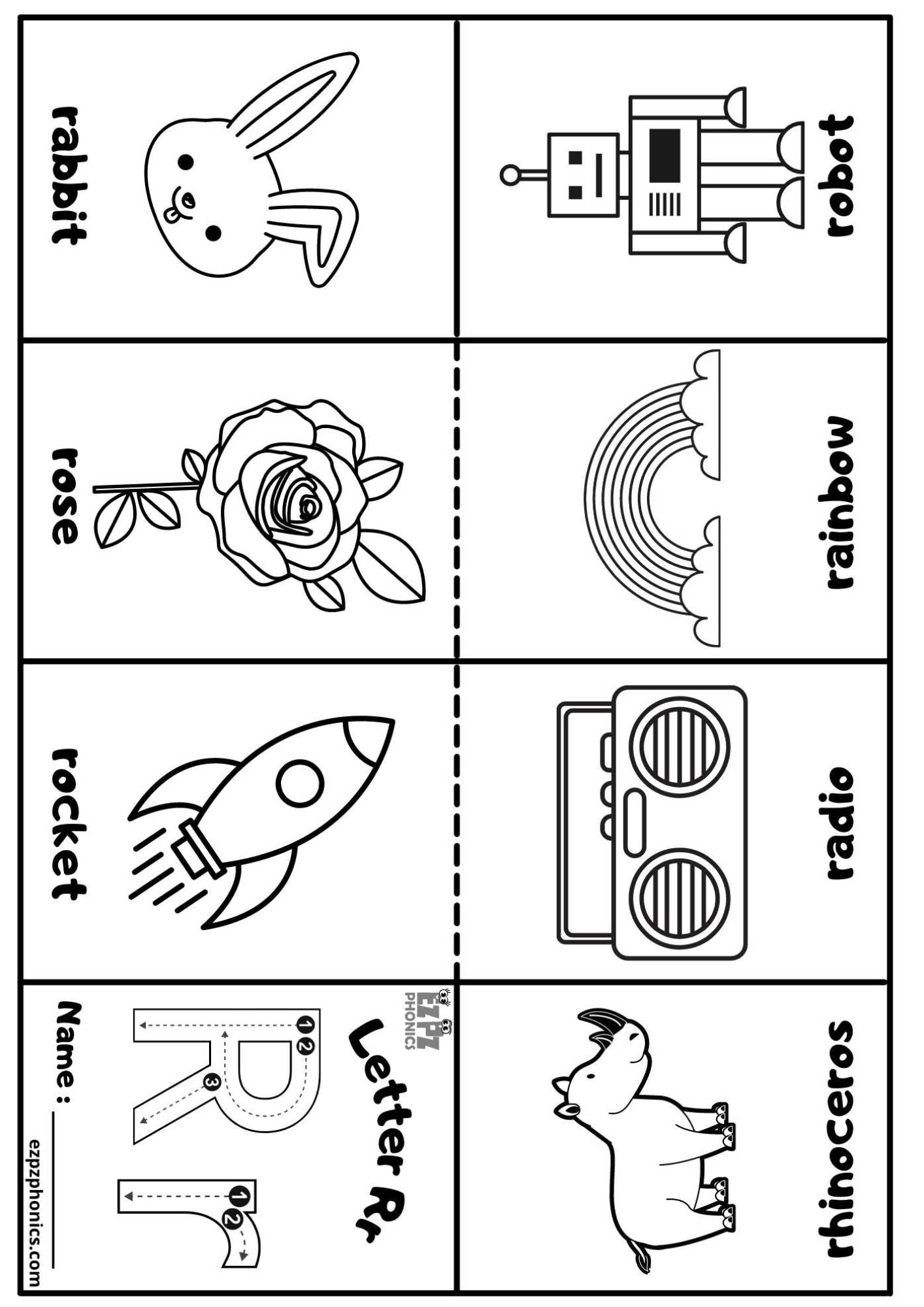 Letter R Mini Coloring Book Free Printable PDF - ezpzphonics.com