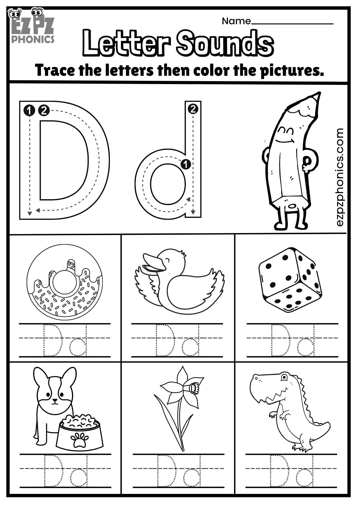 Letter Dd Trace And Color The Pictures Free Pdf Download - Ezpzphonics.com