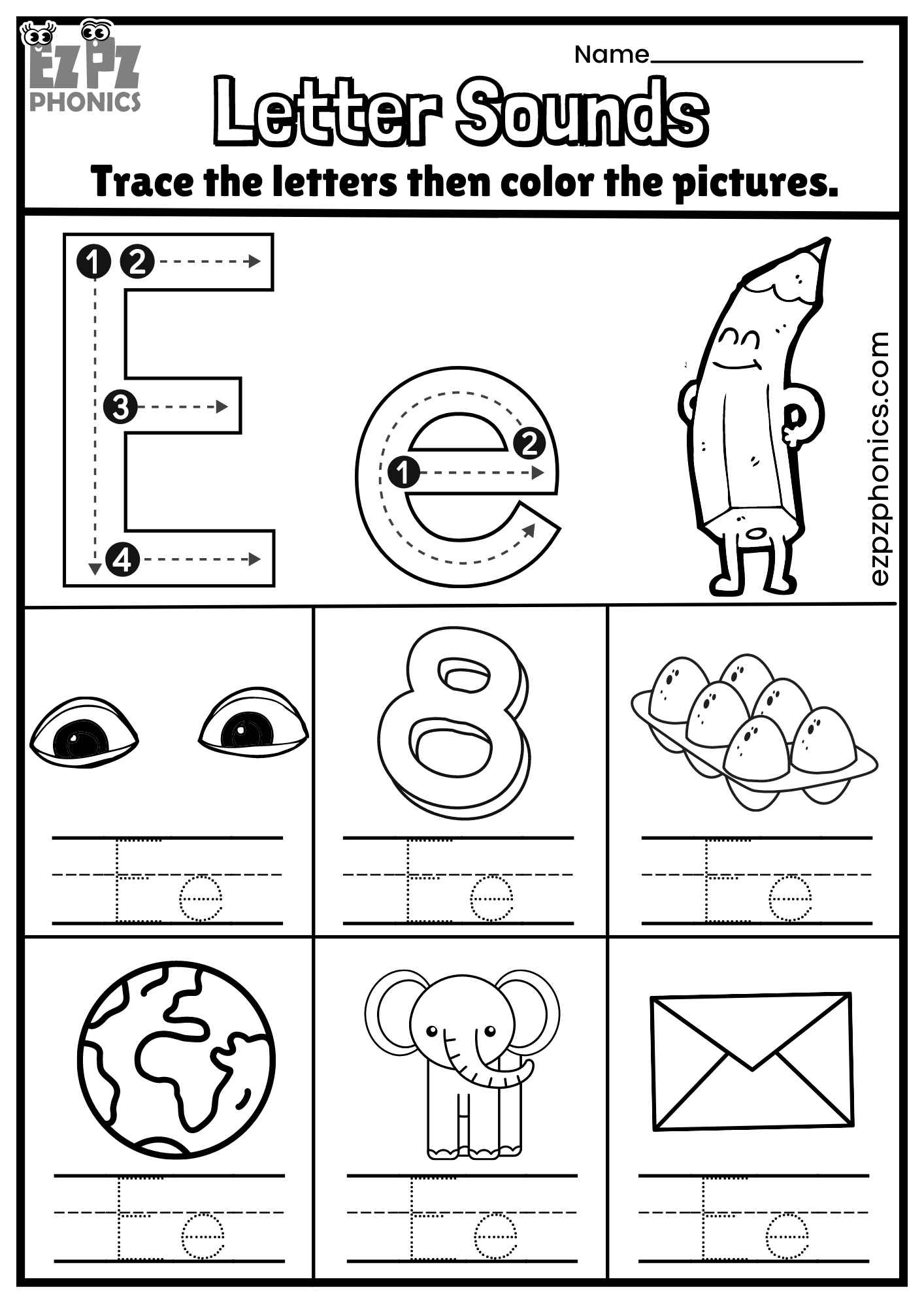 letter-ee-trace-and-color-the-pictures-free-pdf-download-ezpzphonics-com for Letter E Free Printable Worksheets Letter Ee Trace and Color the Pictures Free PDF Download - ezpzphonics.com for Letter E Free Printable Worksheets