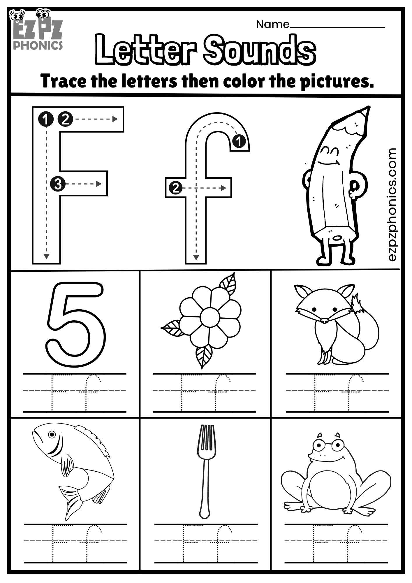 Letter Ff Trace and Color the Pictures Free PDF Download - ezpzphonics.com