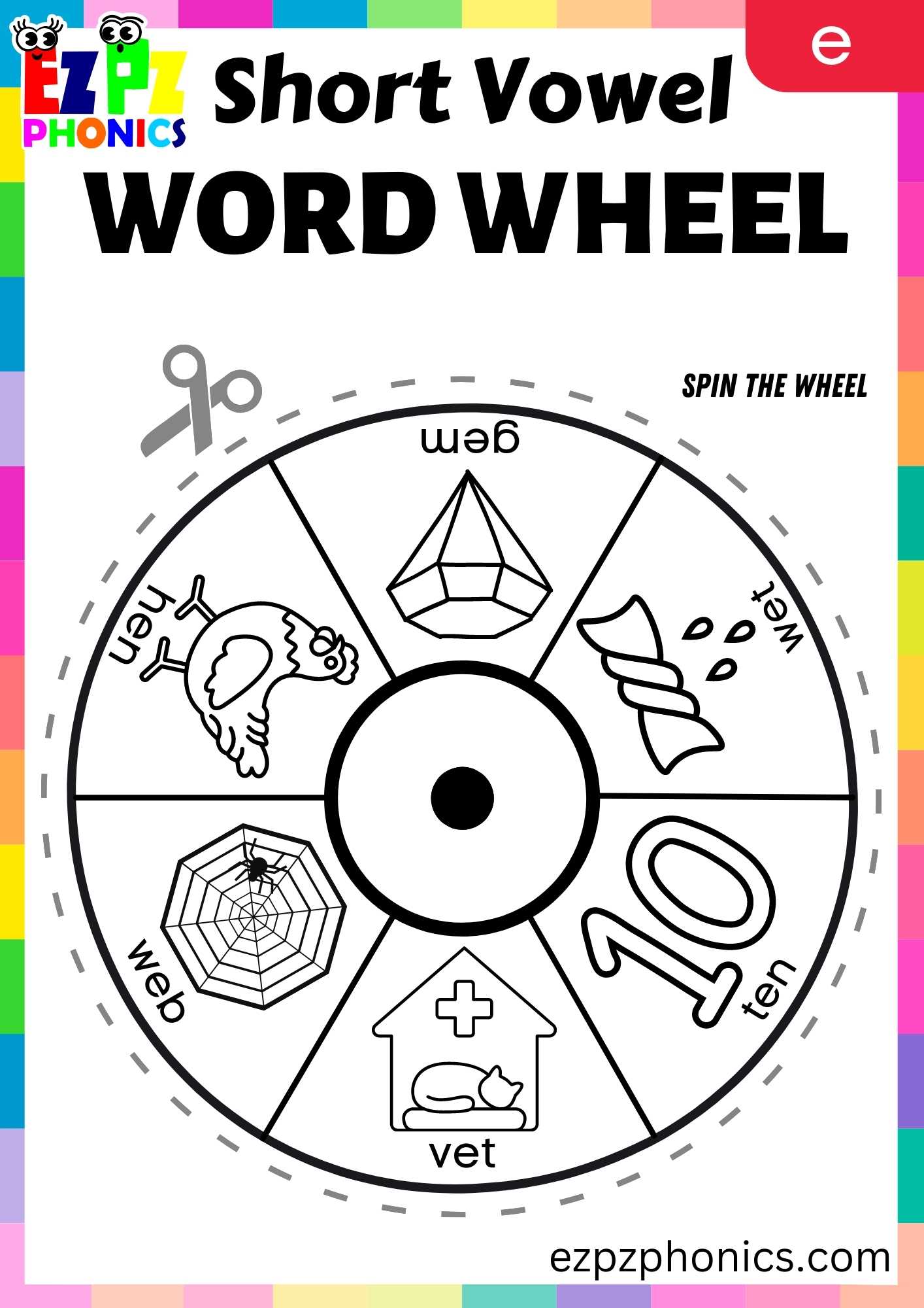 Coloring 1 Short E Word Wheel - ezpzphonics.com coloring-1-short-e-word-wheel-ezpzphonics-com