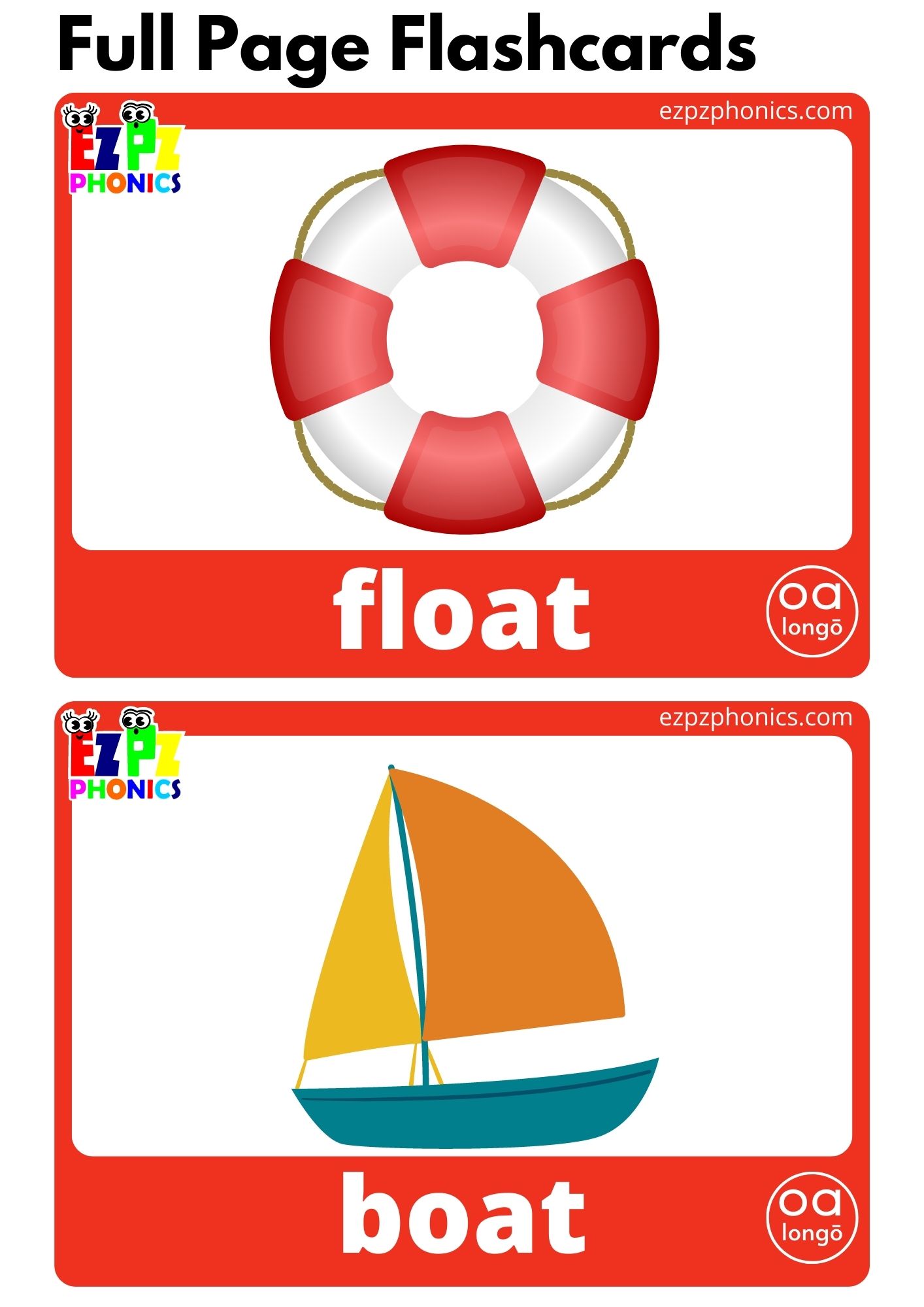 oa Words Long O Vowel Phonics Flashcards - ezpzphonics.com