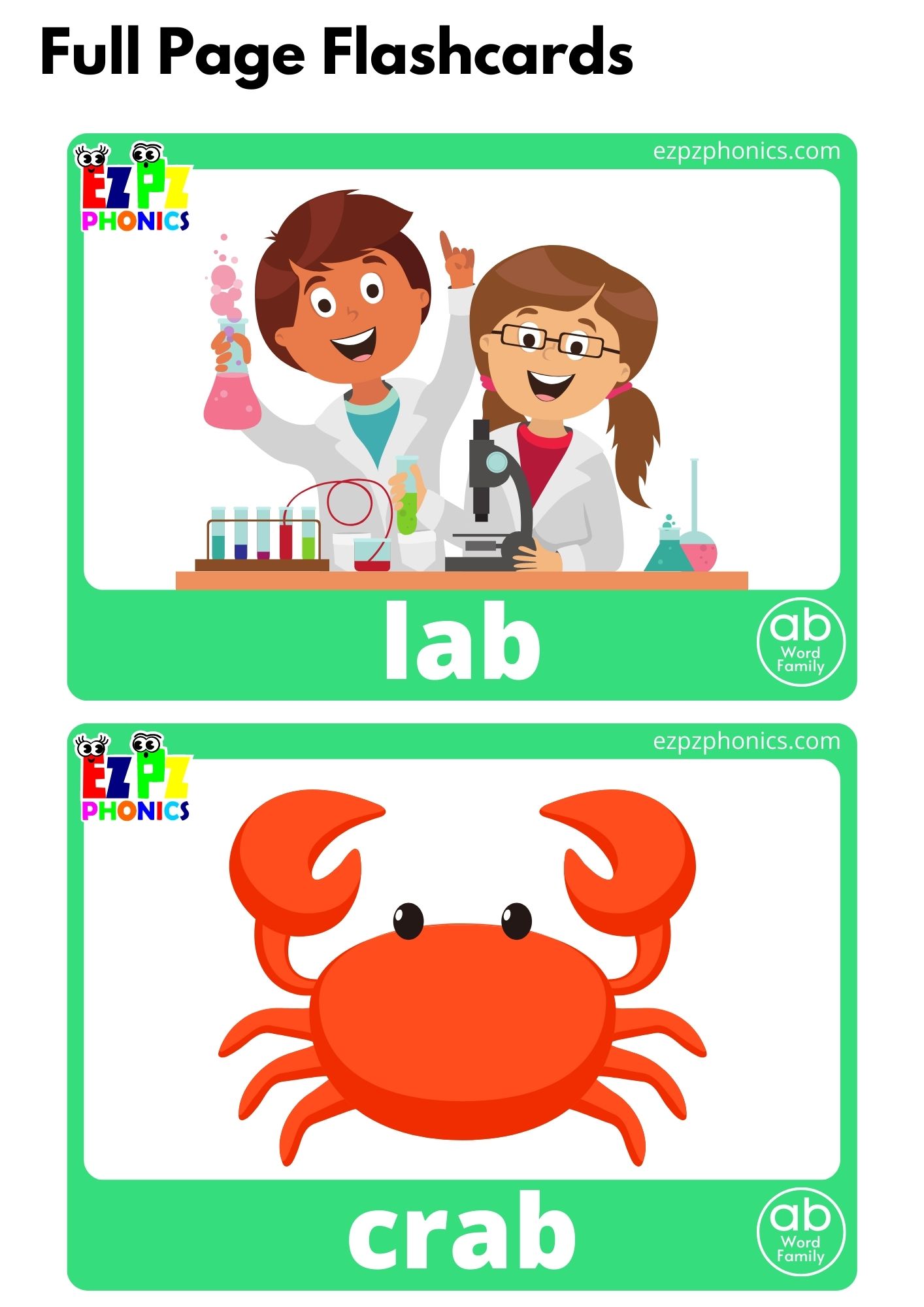 AB Word Family Full Page Flashcards With Words Free PDF Download or ...