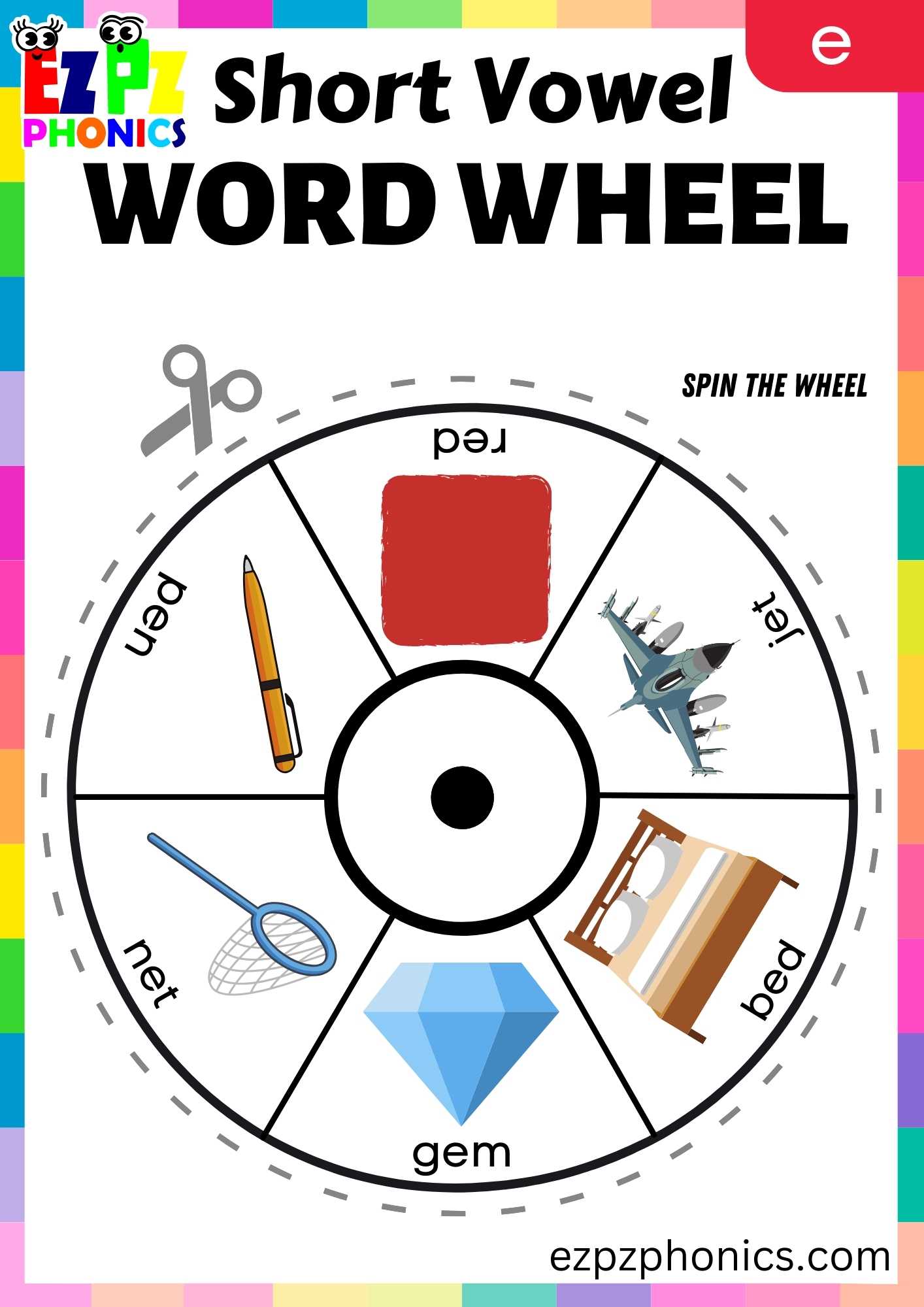 Set 2 Short E Word Wheel Phonics - ezpzphonics.com