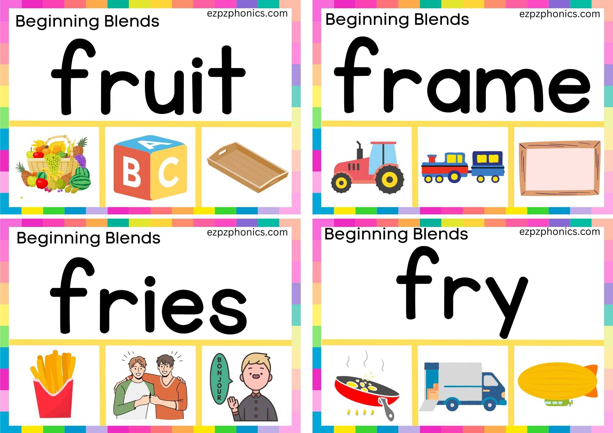 FR Beginning Blends Clip Cards Read The Words And Clip The Correct ...