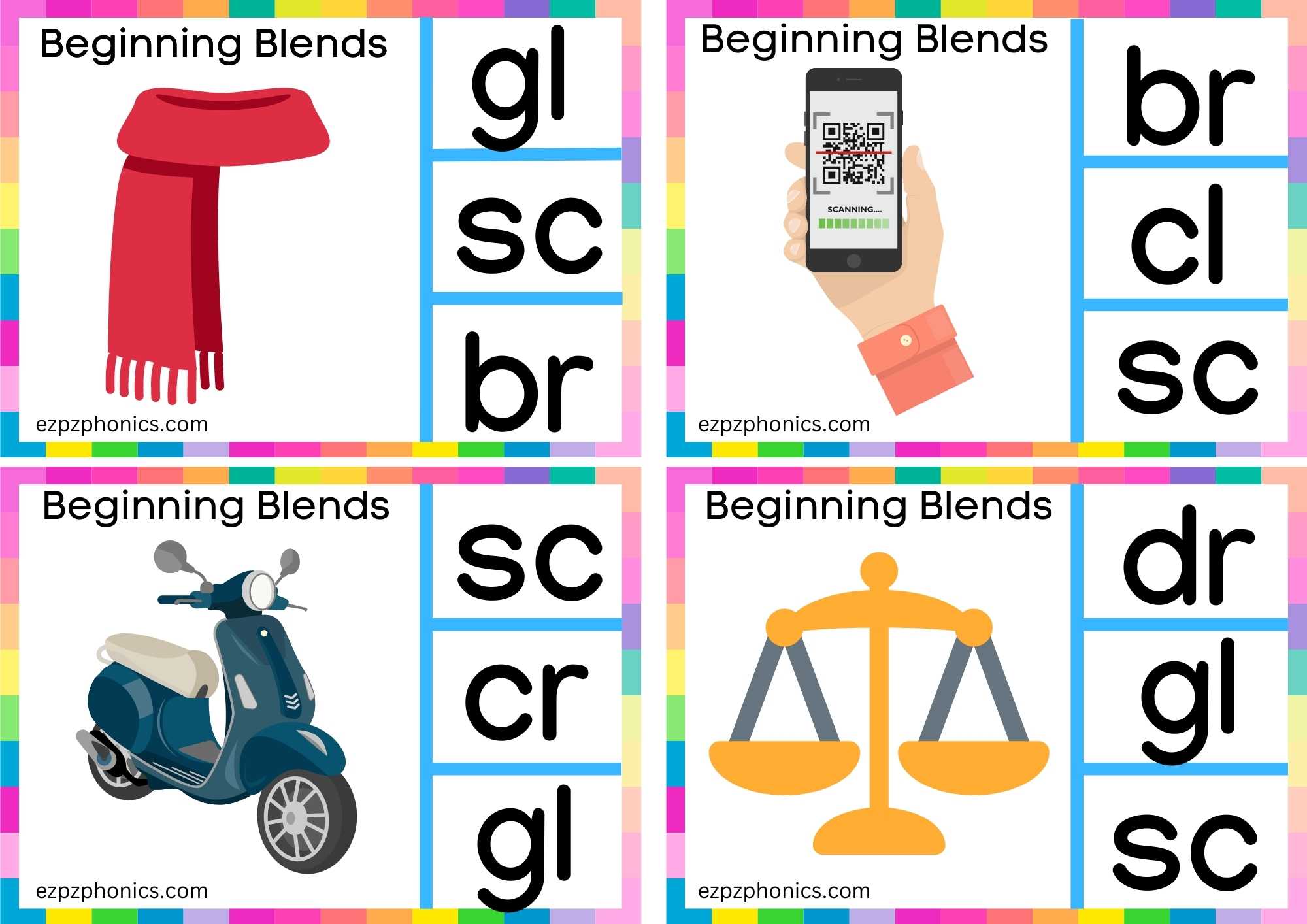 SC Beginning Blends Clip Cards Look At The Images And Clip The Correct ...