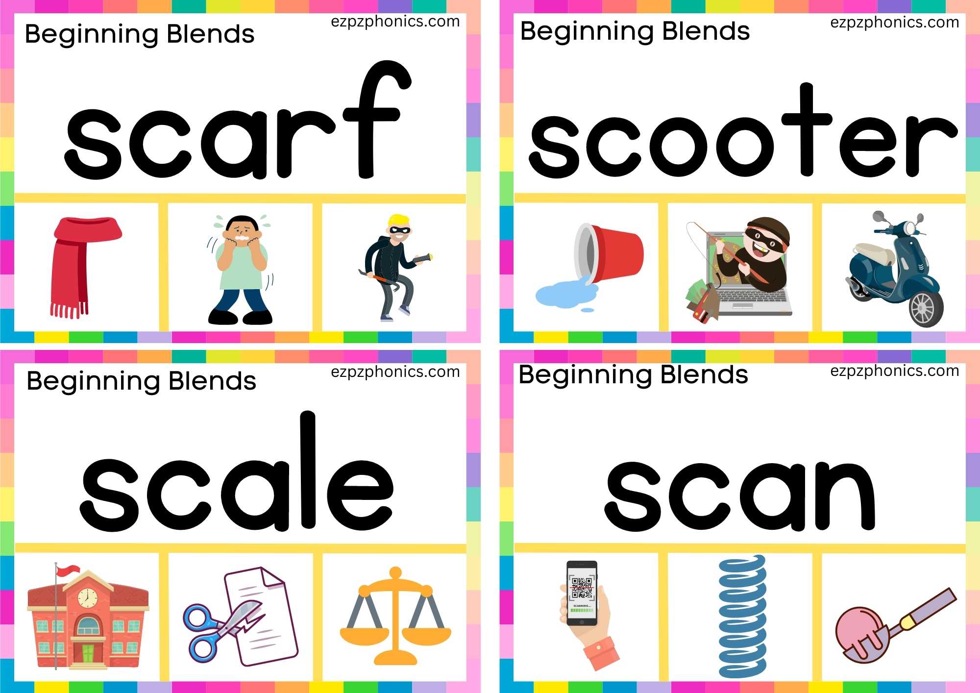 SC Beginning Blends Clip Cards Read The Words And Clip The Correct ...