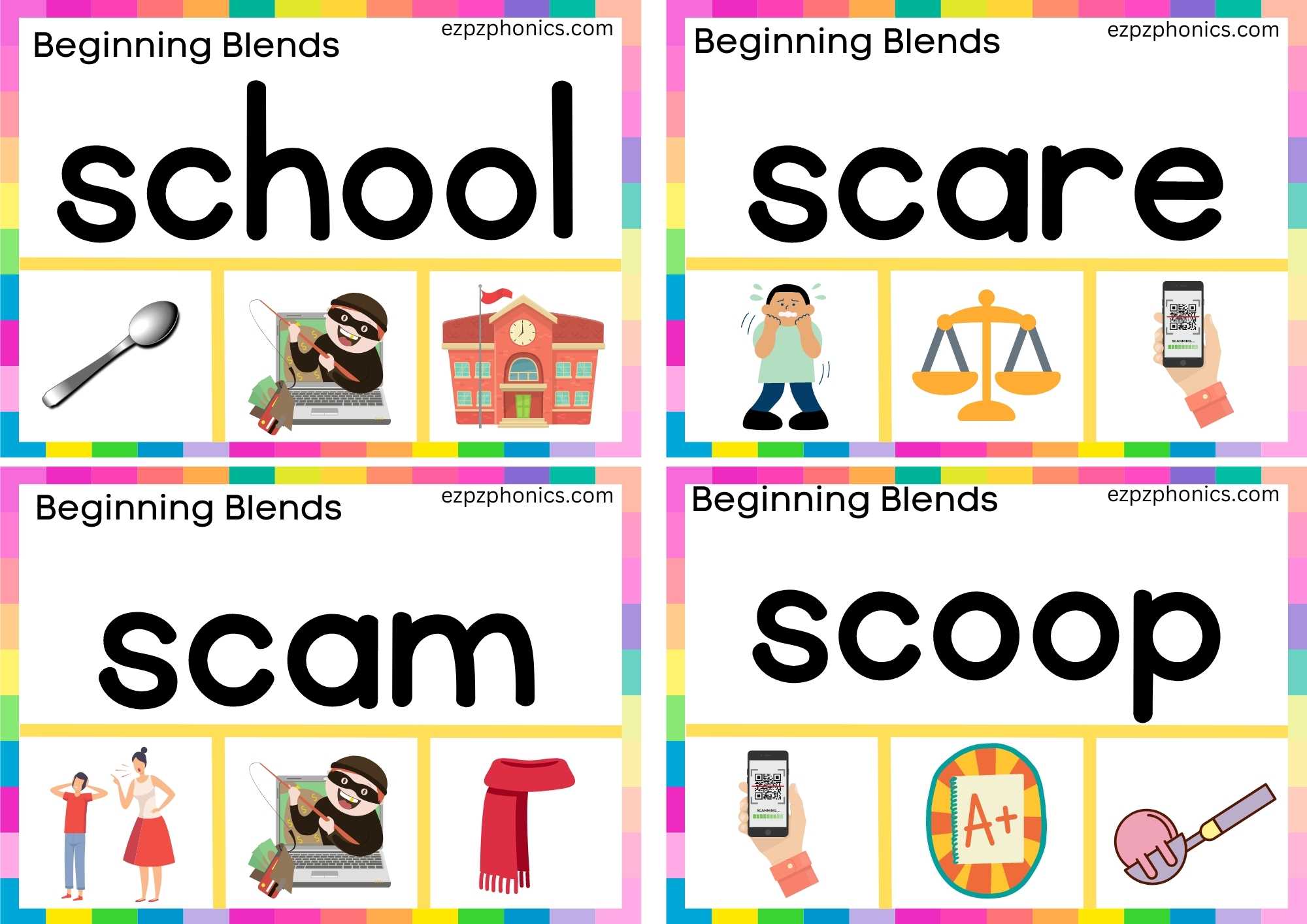 SC Beginning Blends Clip Cards Read The Words And Clip The Correct ...