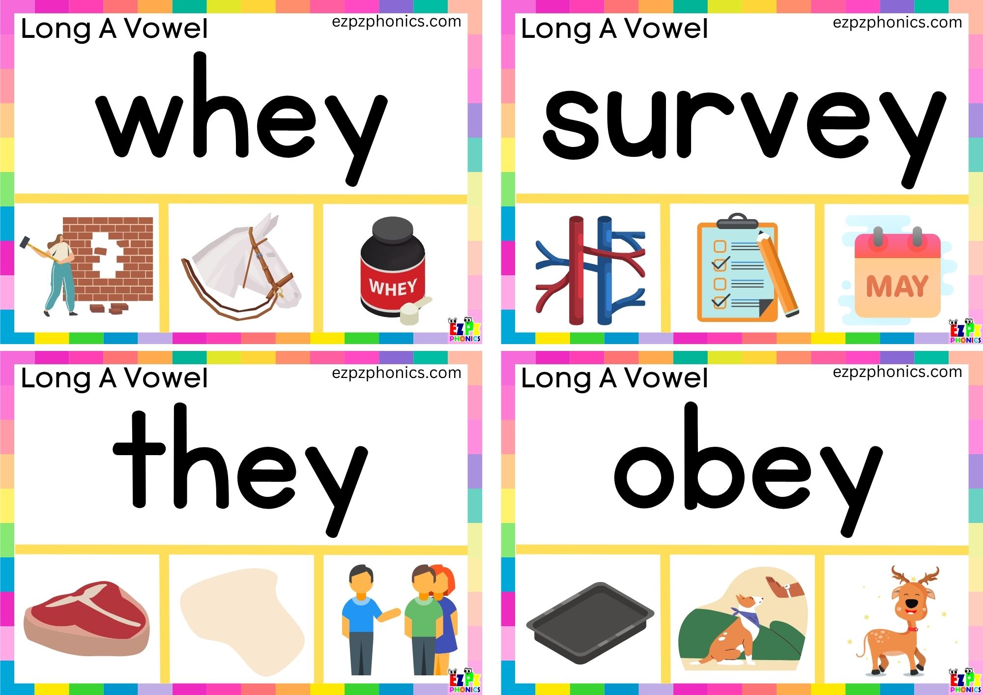 Read the word and clip the correct image Clip cards for long a vowel ey ...