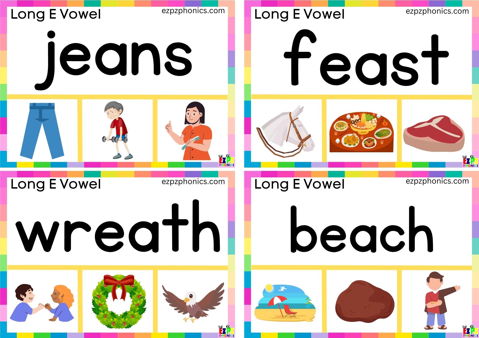 Read the word and clip the correct image Clip cards for long e vowel ea ...