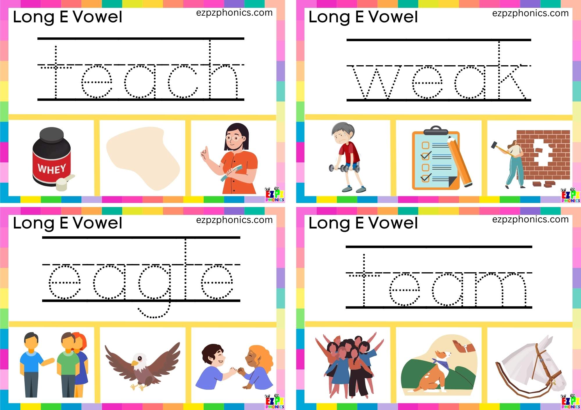 Write the word and clip the image Clip cards for long e vowel ea words ...