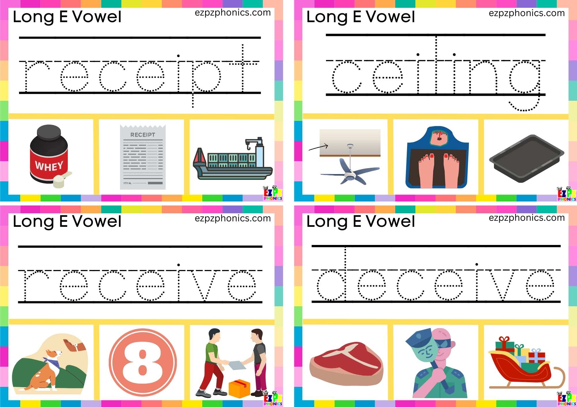 Look at the image and clip the correct word Long e vowel ei words Clip ...