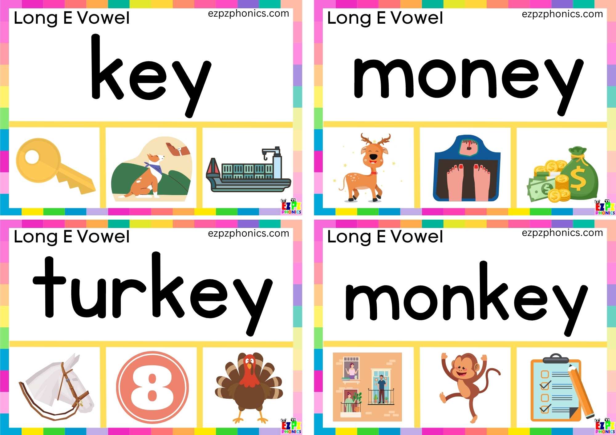 Read the word and clip the correct image Clip cards for long e vowel ey ...