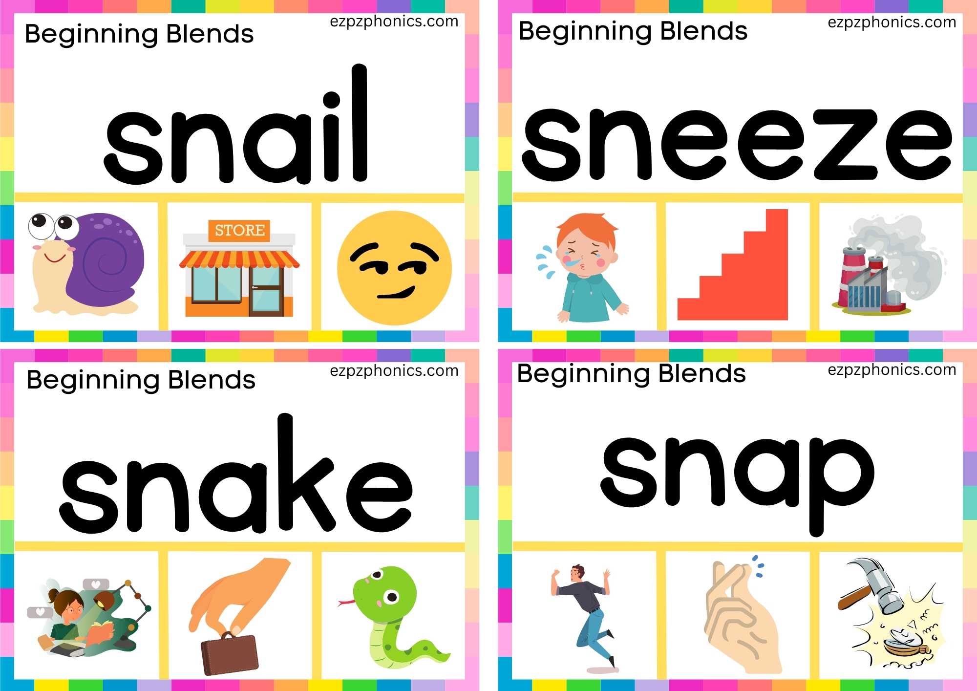 SN Beginning Blends Clip Cards Read The Words And Clip The Correct ...