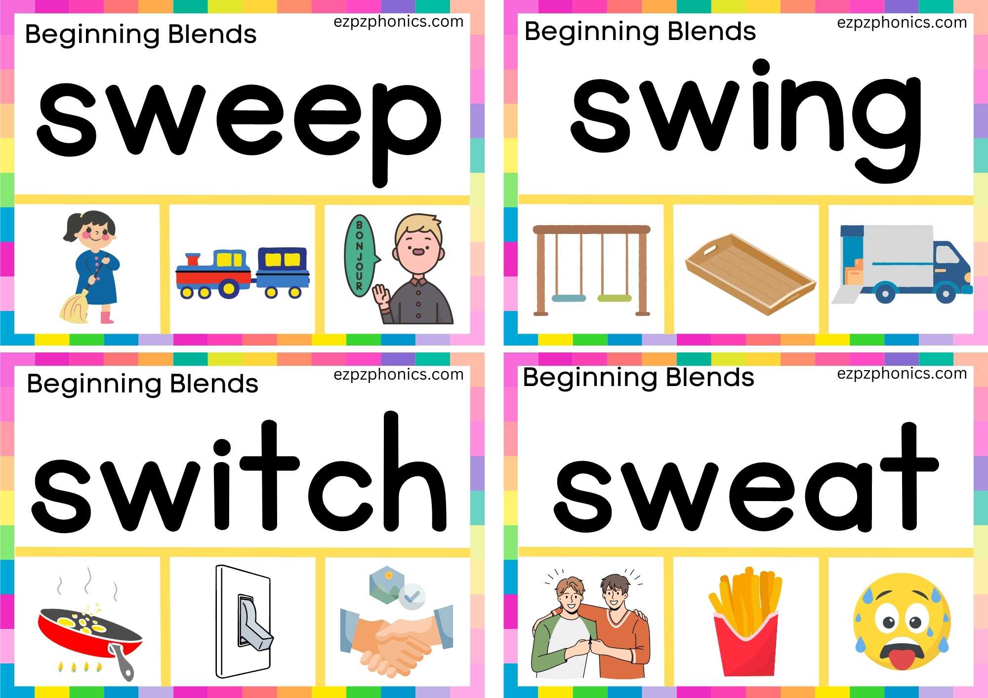 SW Beginning Blends Clip Cards Read The Words And Clip The Correct ...