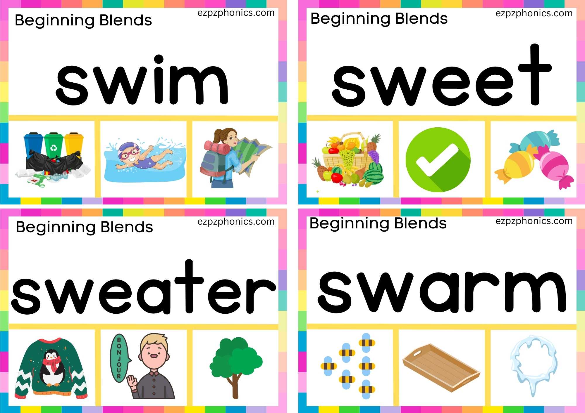 SW Beginning Blends Clip Cards Read The Words And Clip The Correct ...