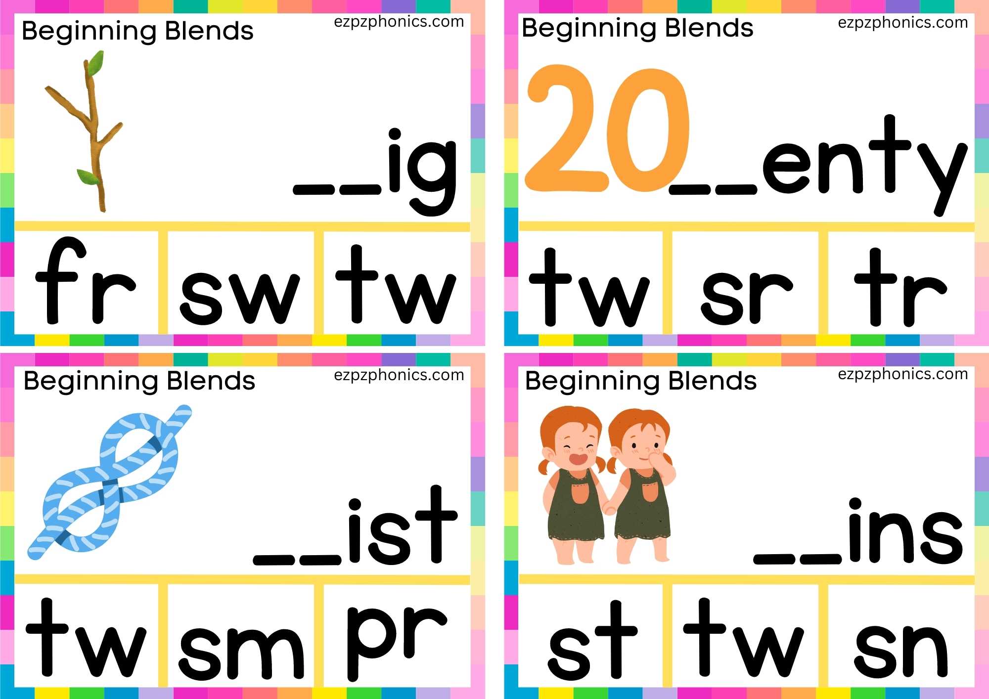 GL Beginning Blends Clip Cards Read The Words And Clip The Correct ...