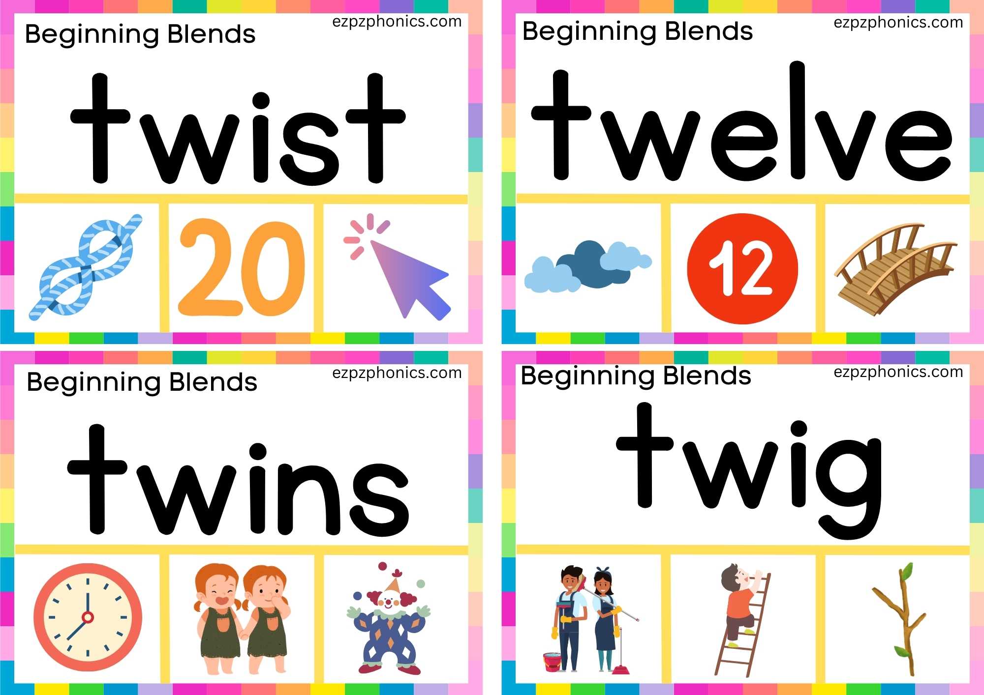 GL Beginning Blends Clip Cards Read The Words And Clip The Correct ...