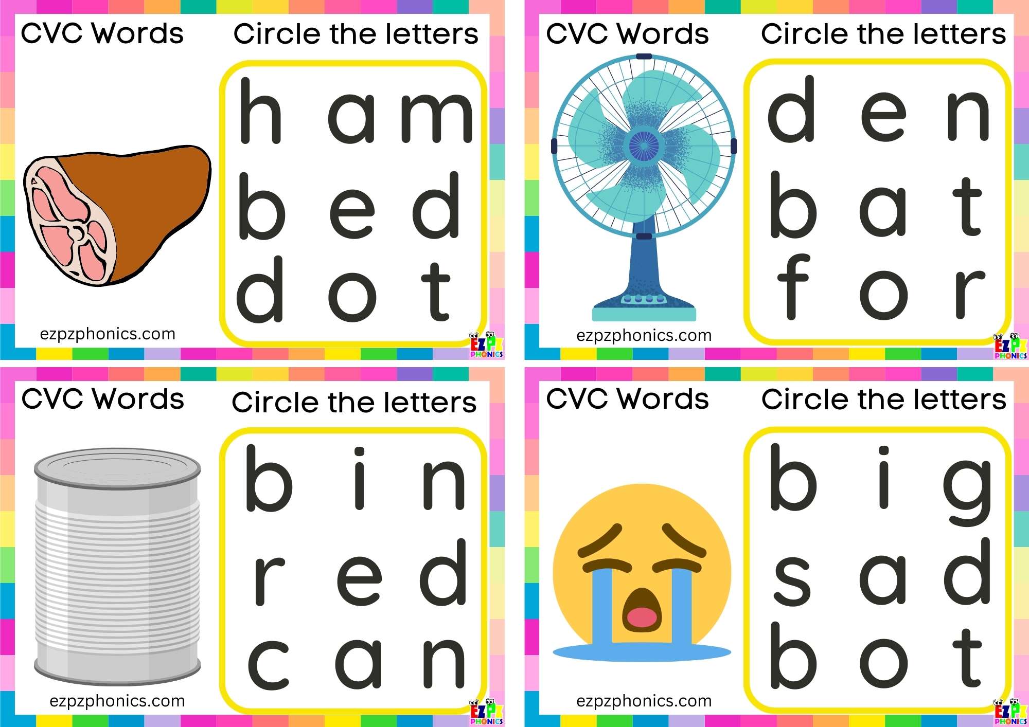 A Short Vowel Sound CVC Words - ezpzphonics.com