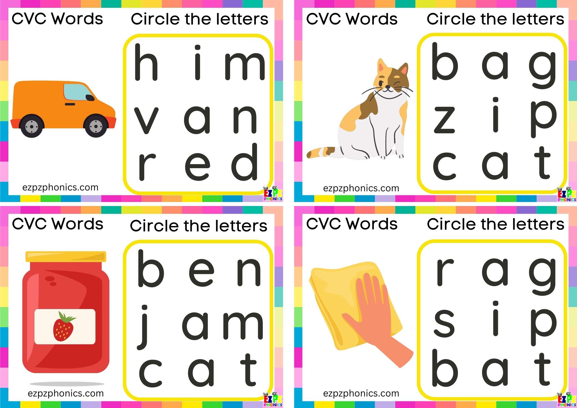 A Short Vowel Sound CVC Words - ezpzphonics.com