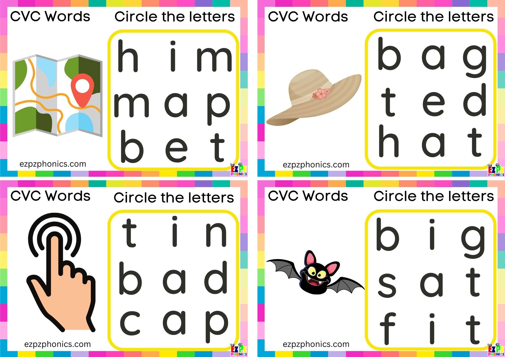 A Short Vowel Sound CVC Words - ezpzphonics.com