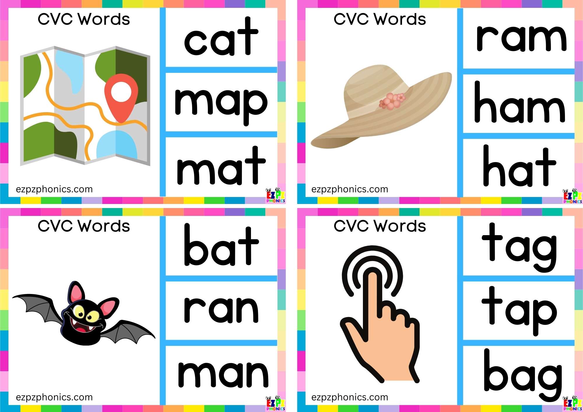 A Short Vowel Sound CVC Words - ezpzphonics.com