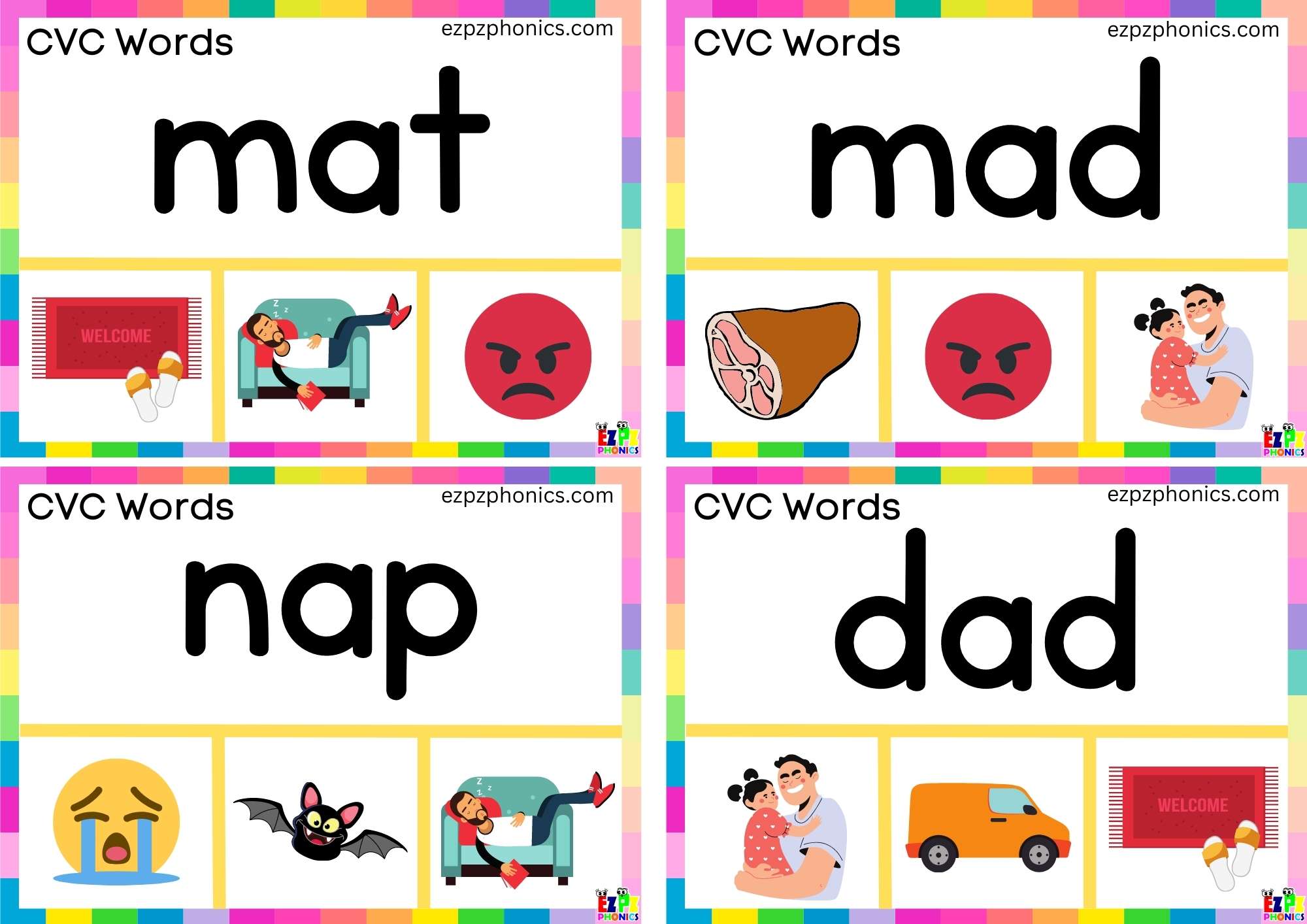 A Short Vowel Sound CVC Words - ezpzphonics.com