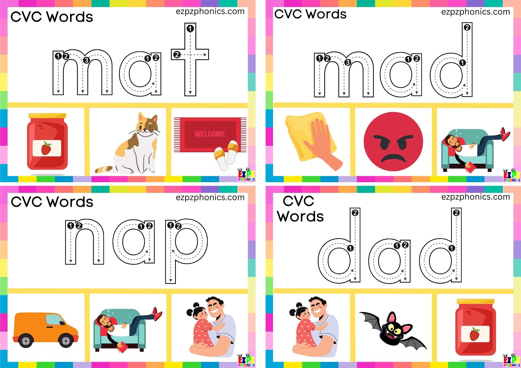 A Short Vowel Sound CVC Words - ezpzphonics.com