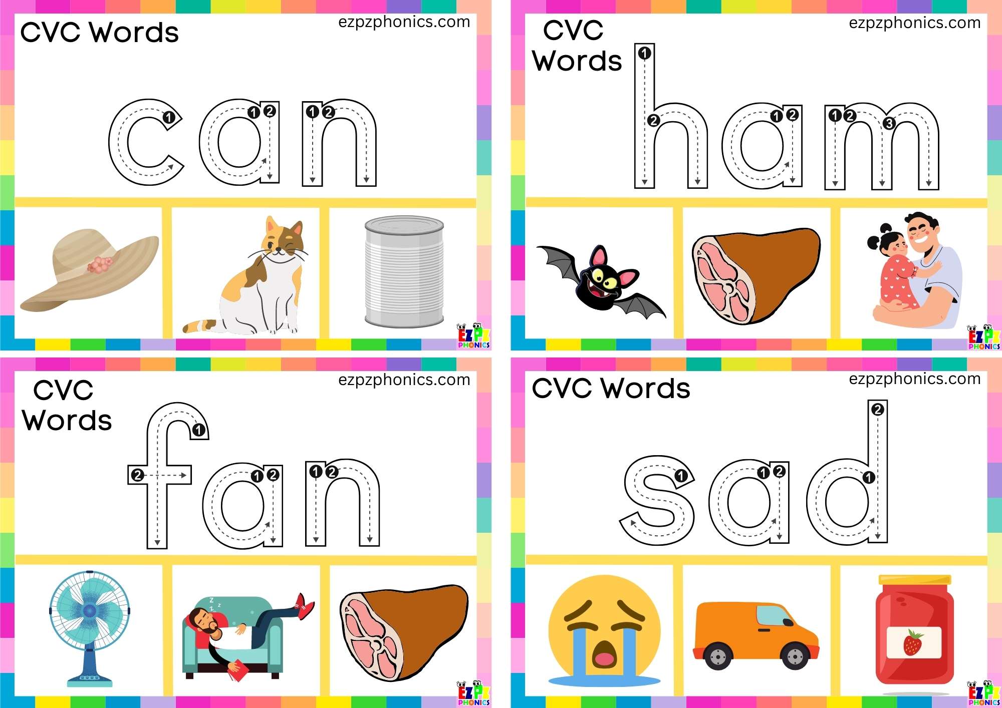 A Short Vowel Sound CVC Words - ezpzphonics.com