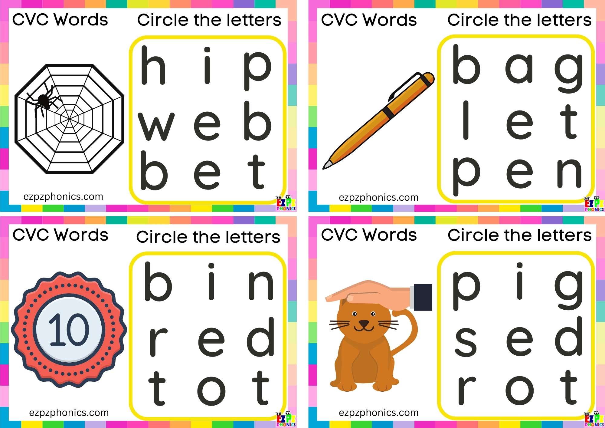 E Short Vowel Sound CVC Words - ezpzphonics.com