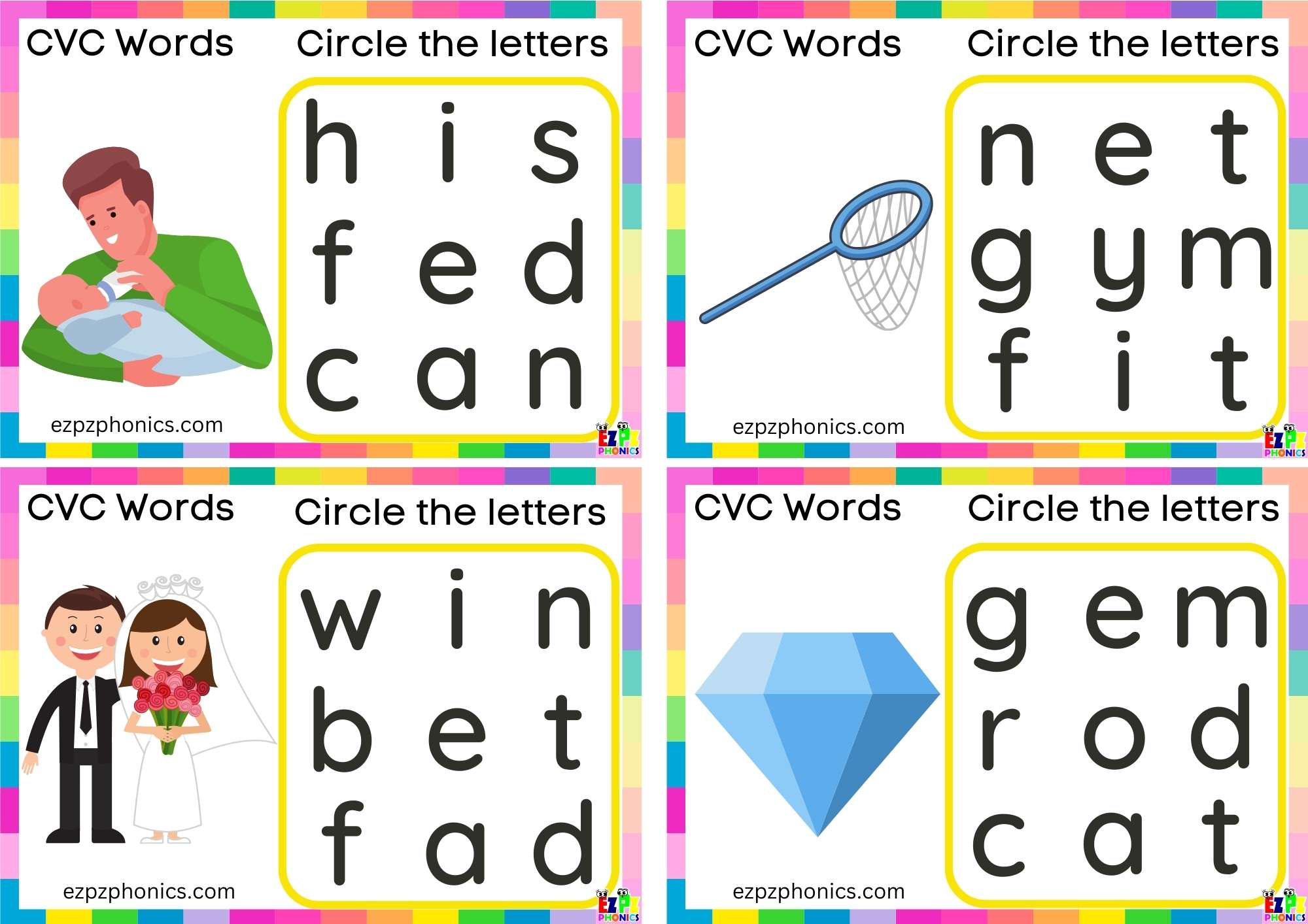 E Short Vowel Sound CVC Words - ezpzphonics.com