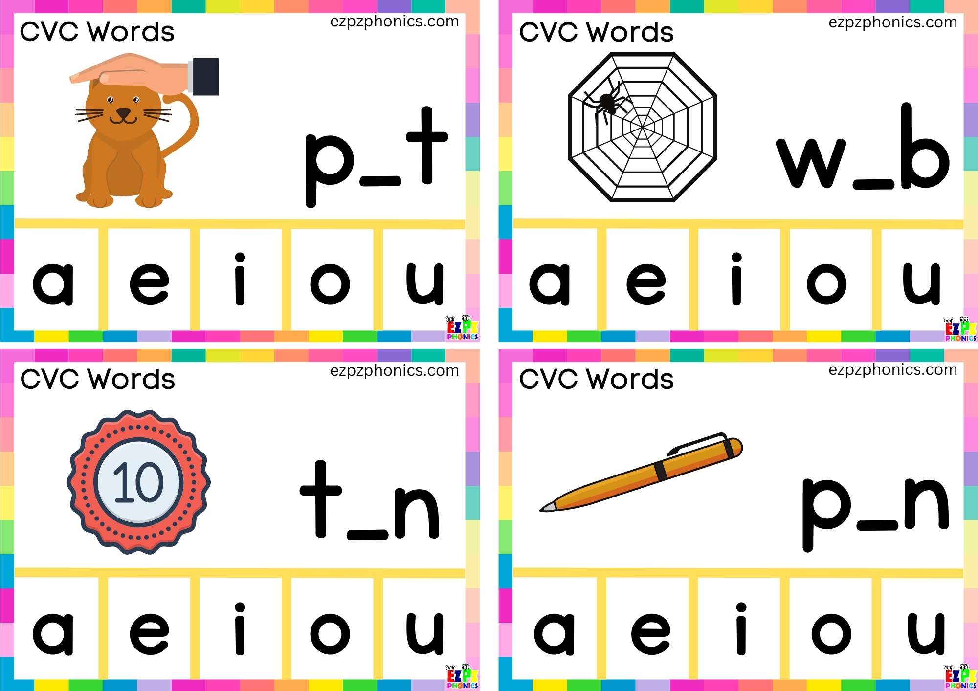 E Short Vowel Sound CVC Words - ezpzphonics.com