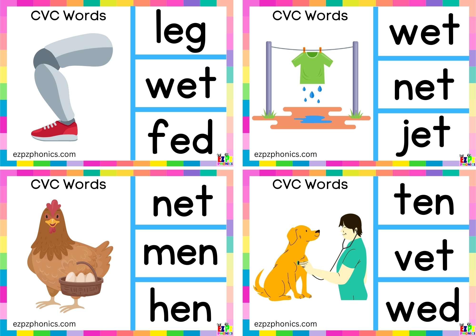 E Short Vowel Sound CVC Words - ezpzphonics.com