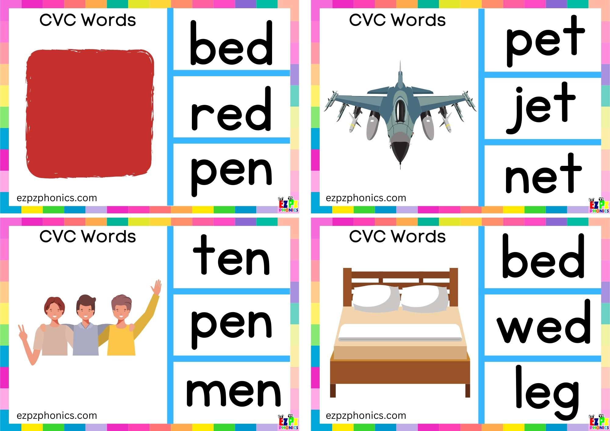 Short e Vowel CVC words Look at the image and clip the correct word 3 -  ezpzphonics.com