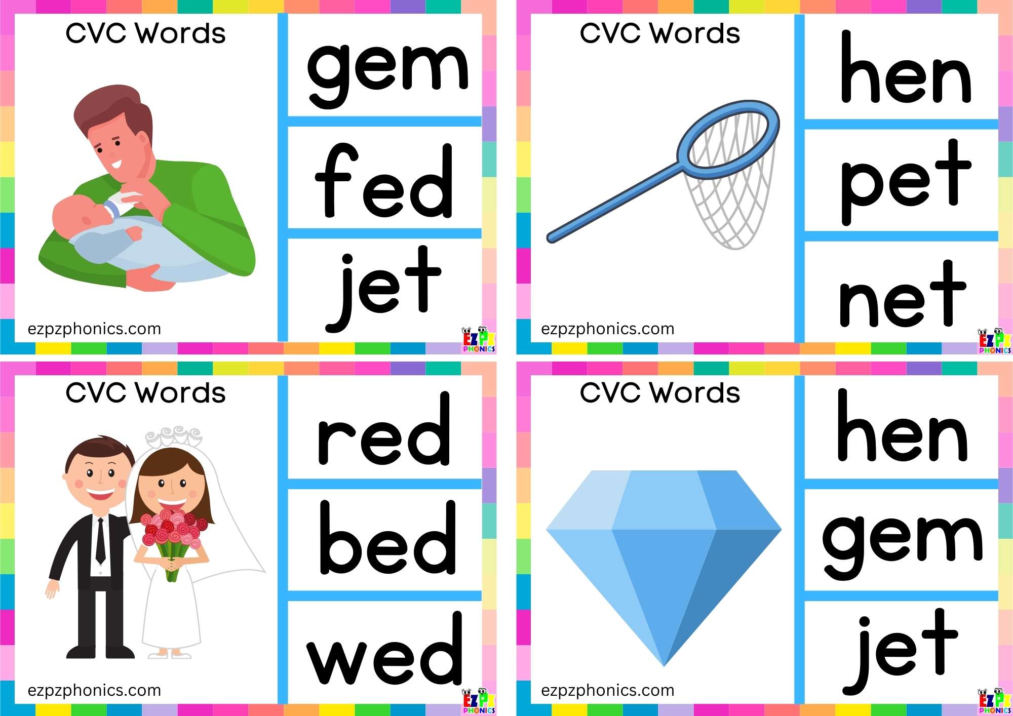 E Short Vowel Sound CVC Words - ezpzphonics.com