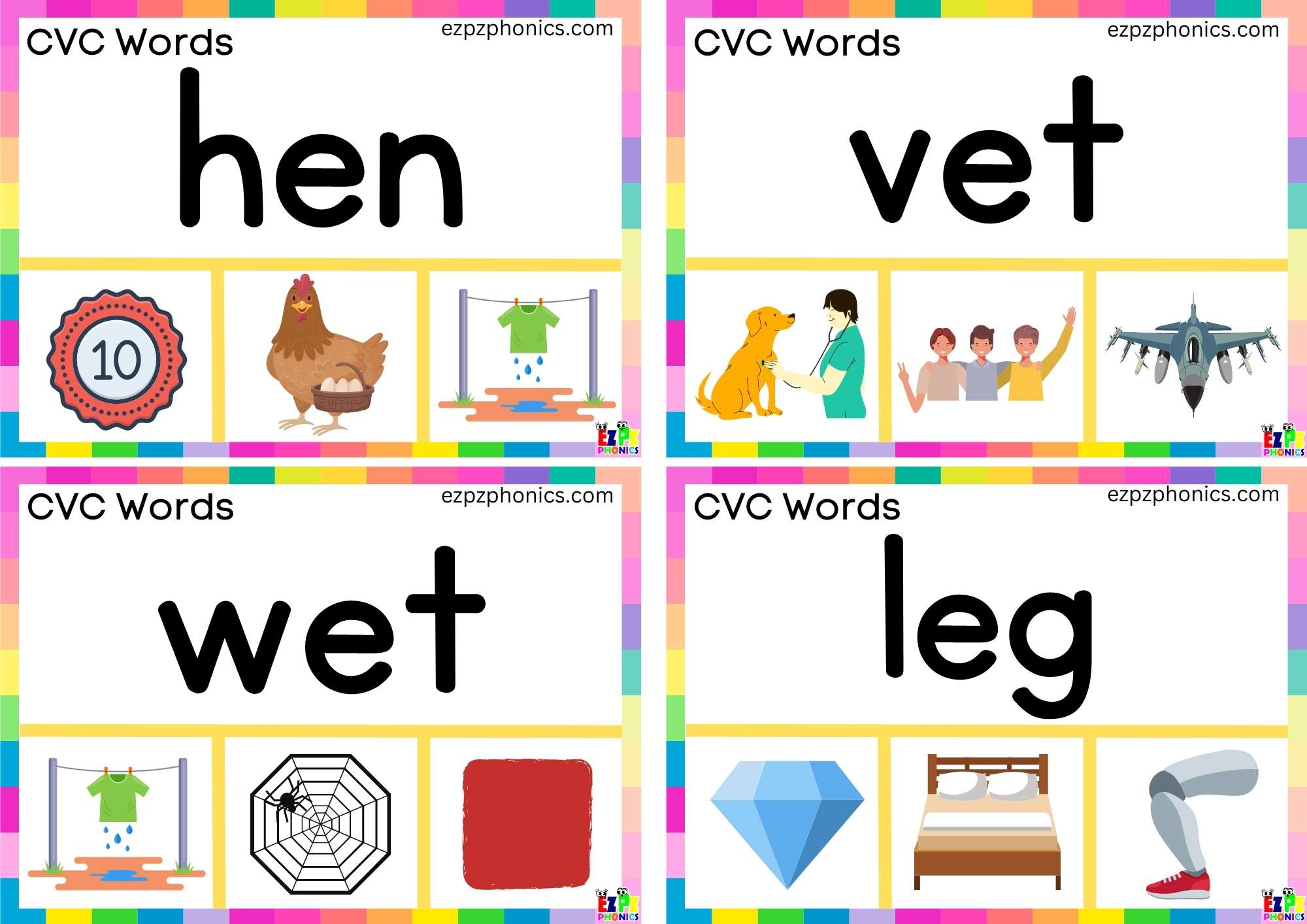 E Short Vowel Sound CVC Words - ezpzphonics.com