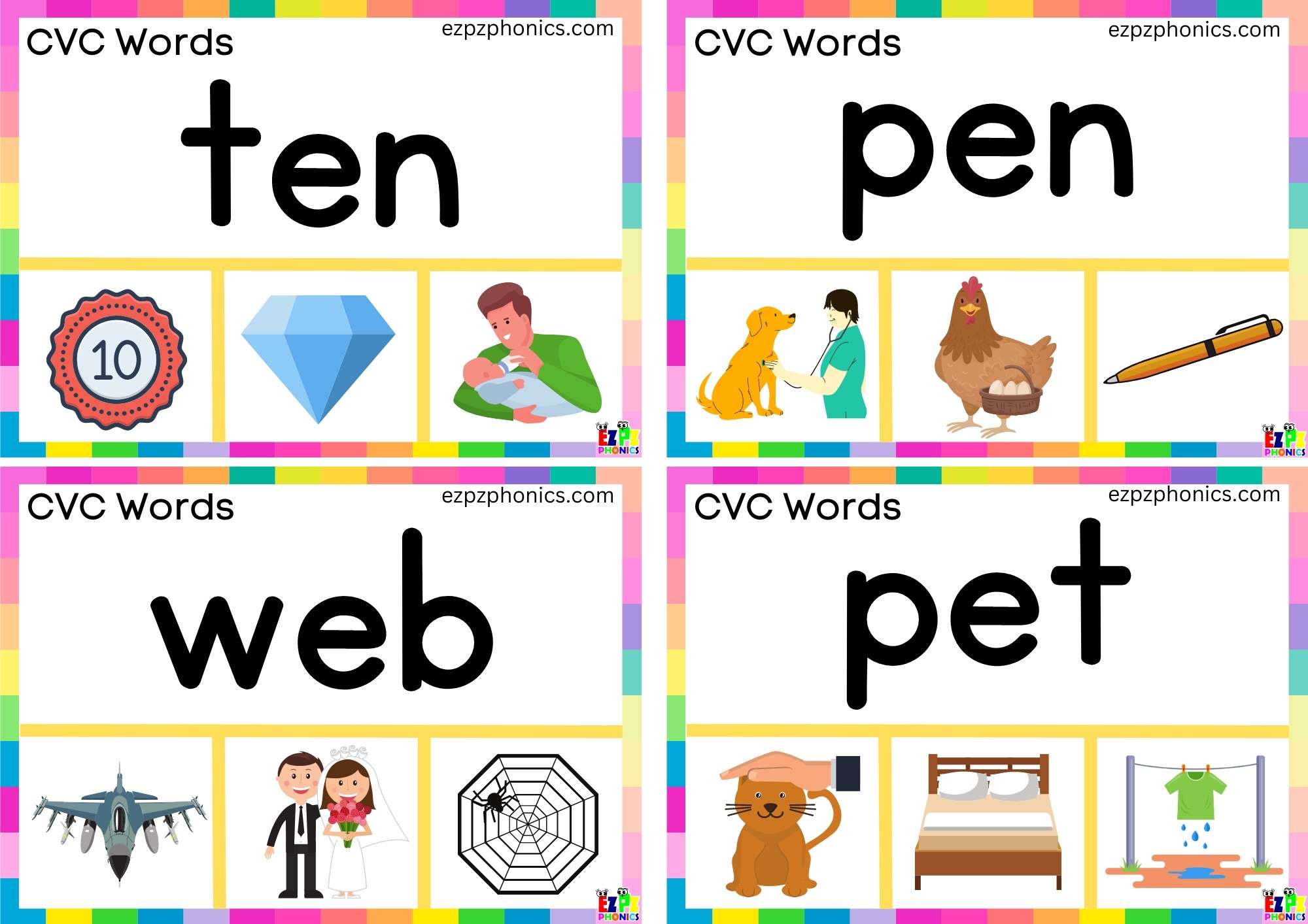 E Short Vowel Sound CVC Words - ezpzphonics.com