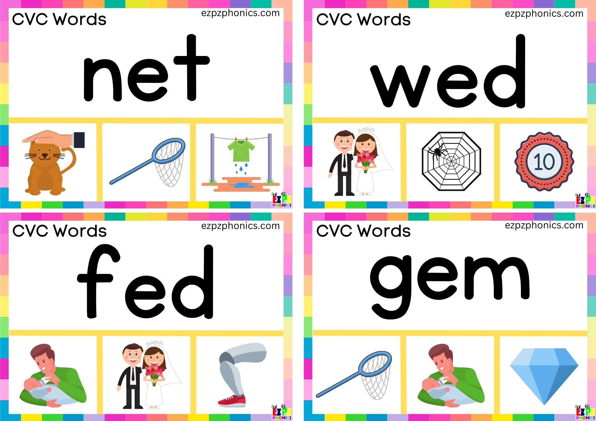 E Short Vowel Sound CVC Words - ezpzphonics.com