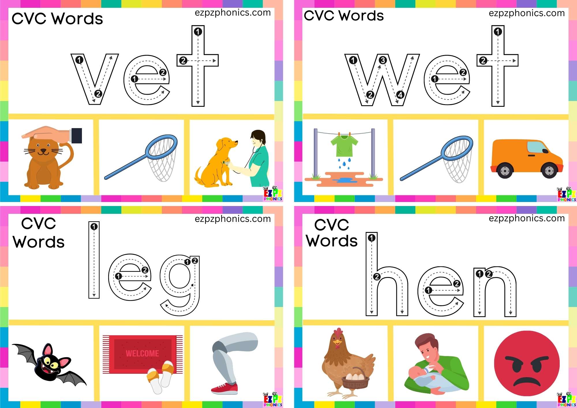 E Short Vowel Sound CVC Words - ezpzphonics.com