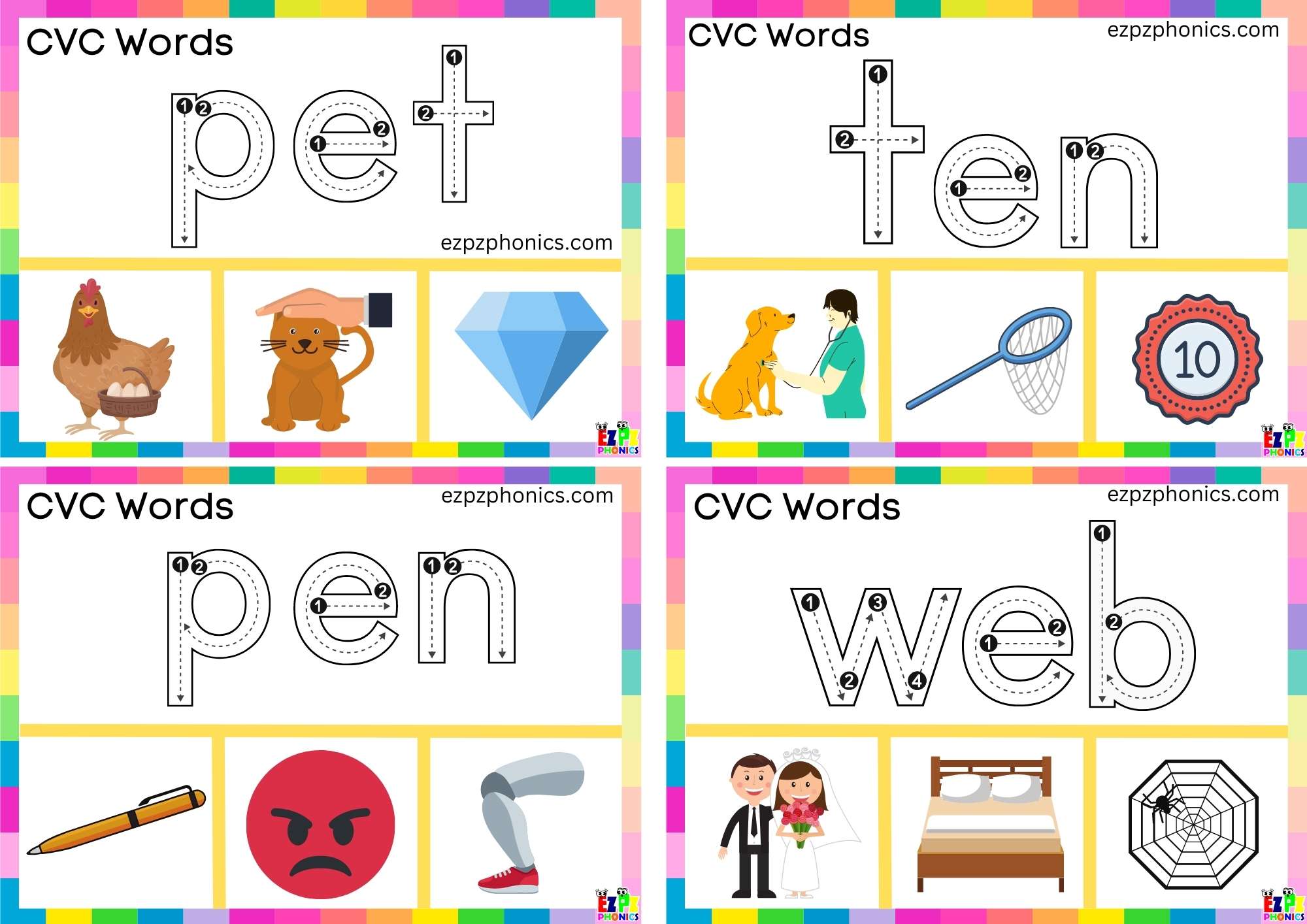 E Short Vowel Sound CVC Words - ezpzphonics.com