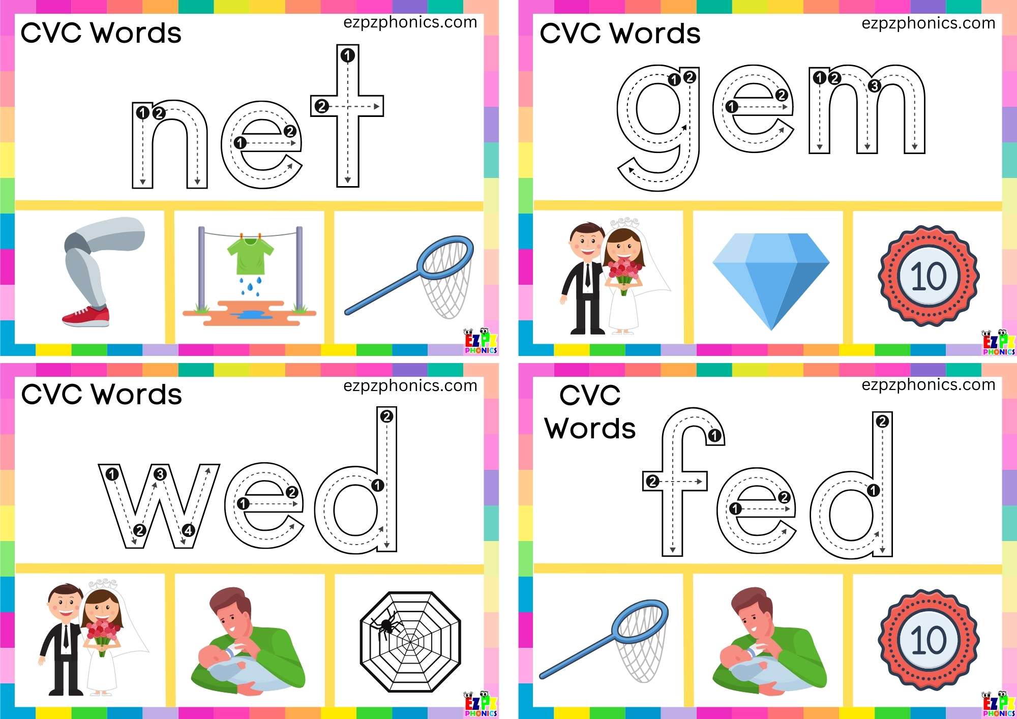 E Short Vowel Sound CVC Words - ezpzphonics.com