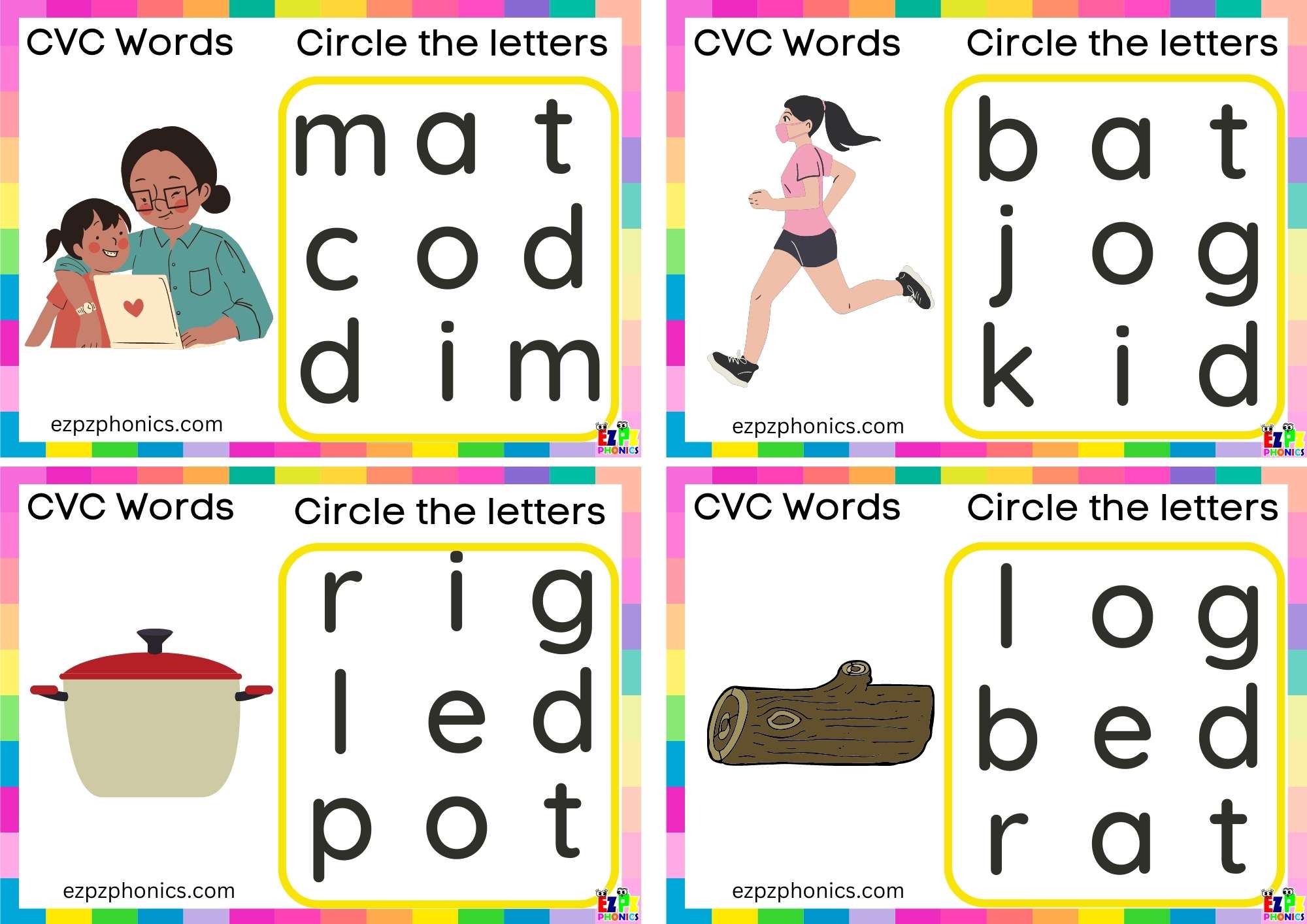 O Short Vowel Sound CVC Words - ezpzphonics.com