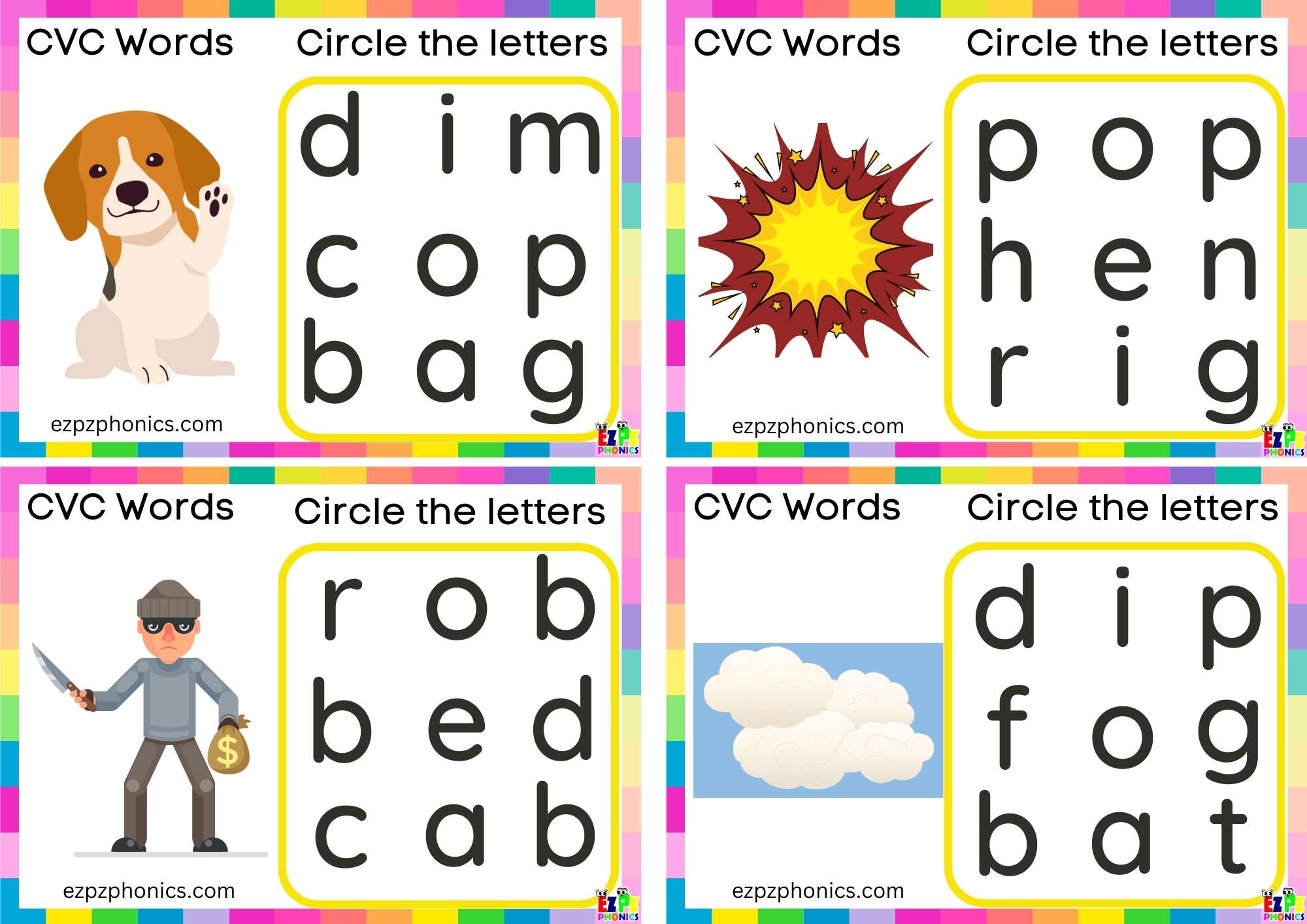 Short o Vowel CVC words Circle the letters to make the words 3 ...