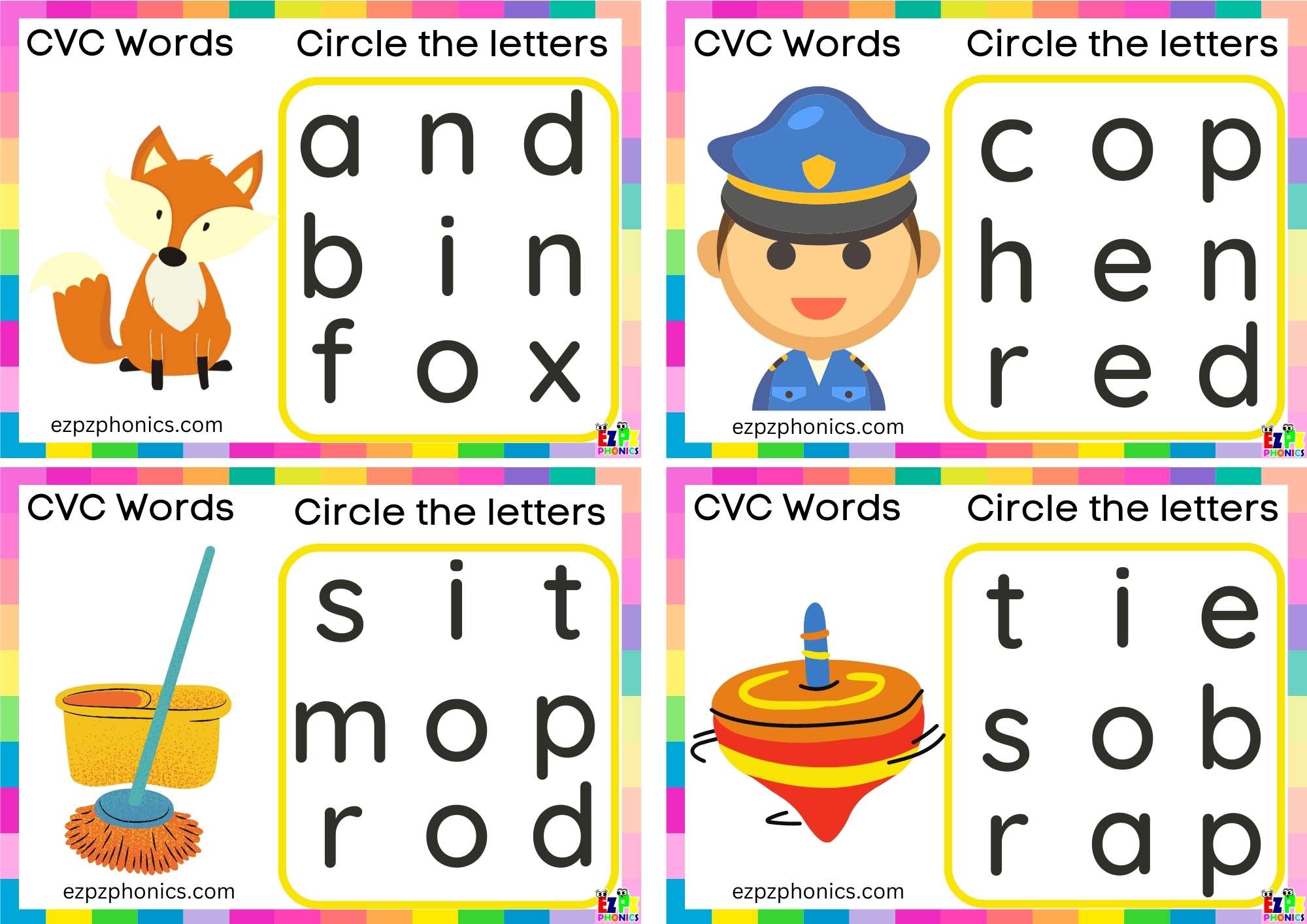 Short o Vowel CVC words Circle the letters to make the words 4 ...