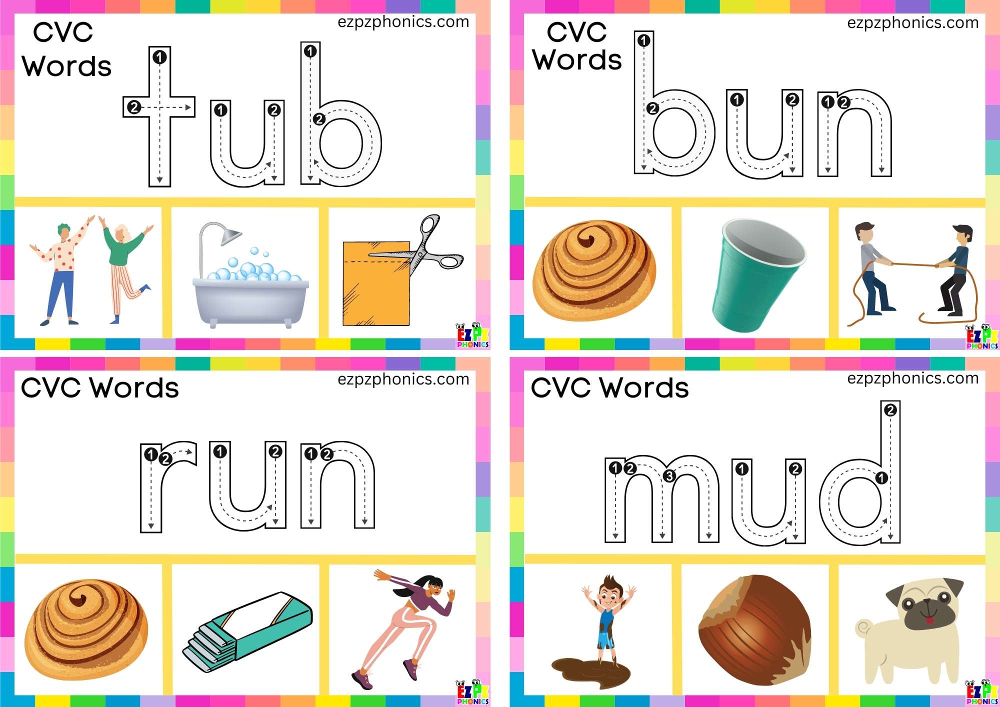 Short u Vowel CVC words Trace the letters and clip the correct image ...