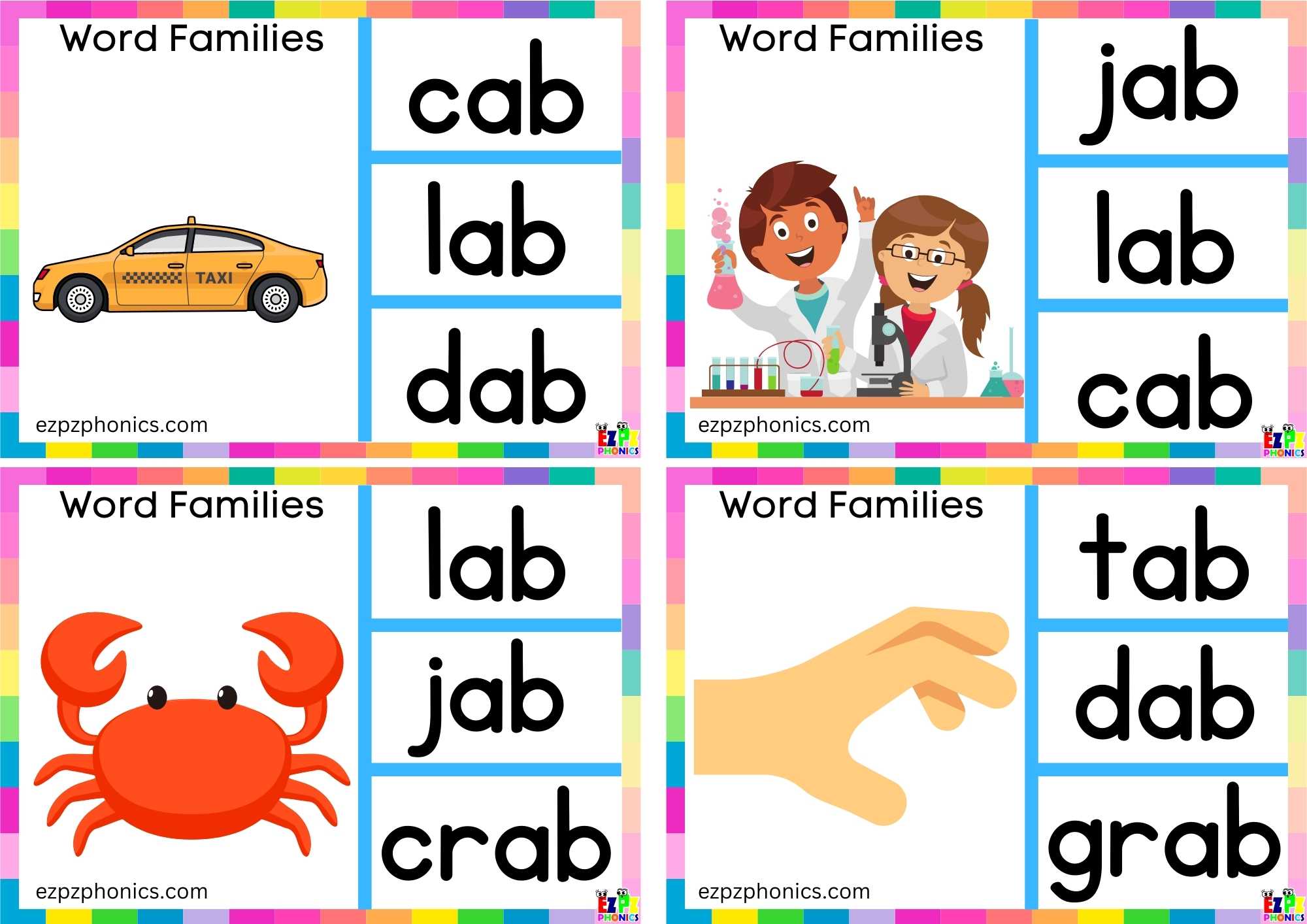 ab Word Family Read the Word and Clip the Correct Image. Clip Card ...