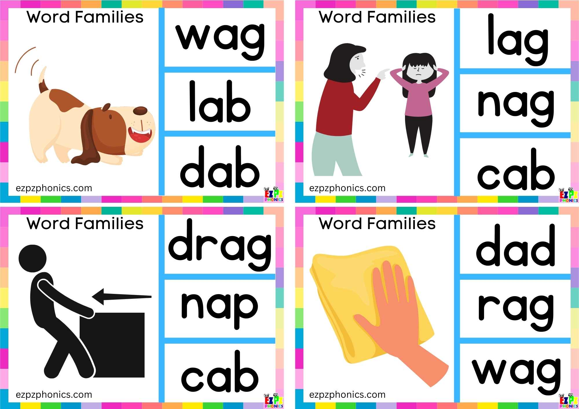 Word Family ag Look at the image and clip the correct word. Clip Cards ...