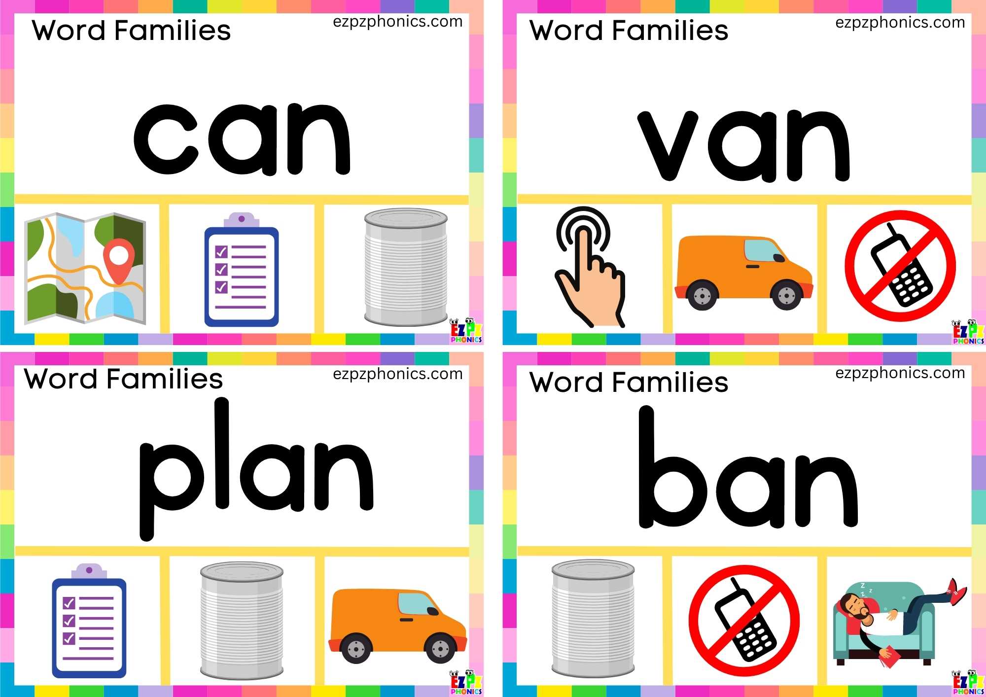 Read the word and clip the correct image. Clip Cards for Word Family an ...